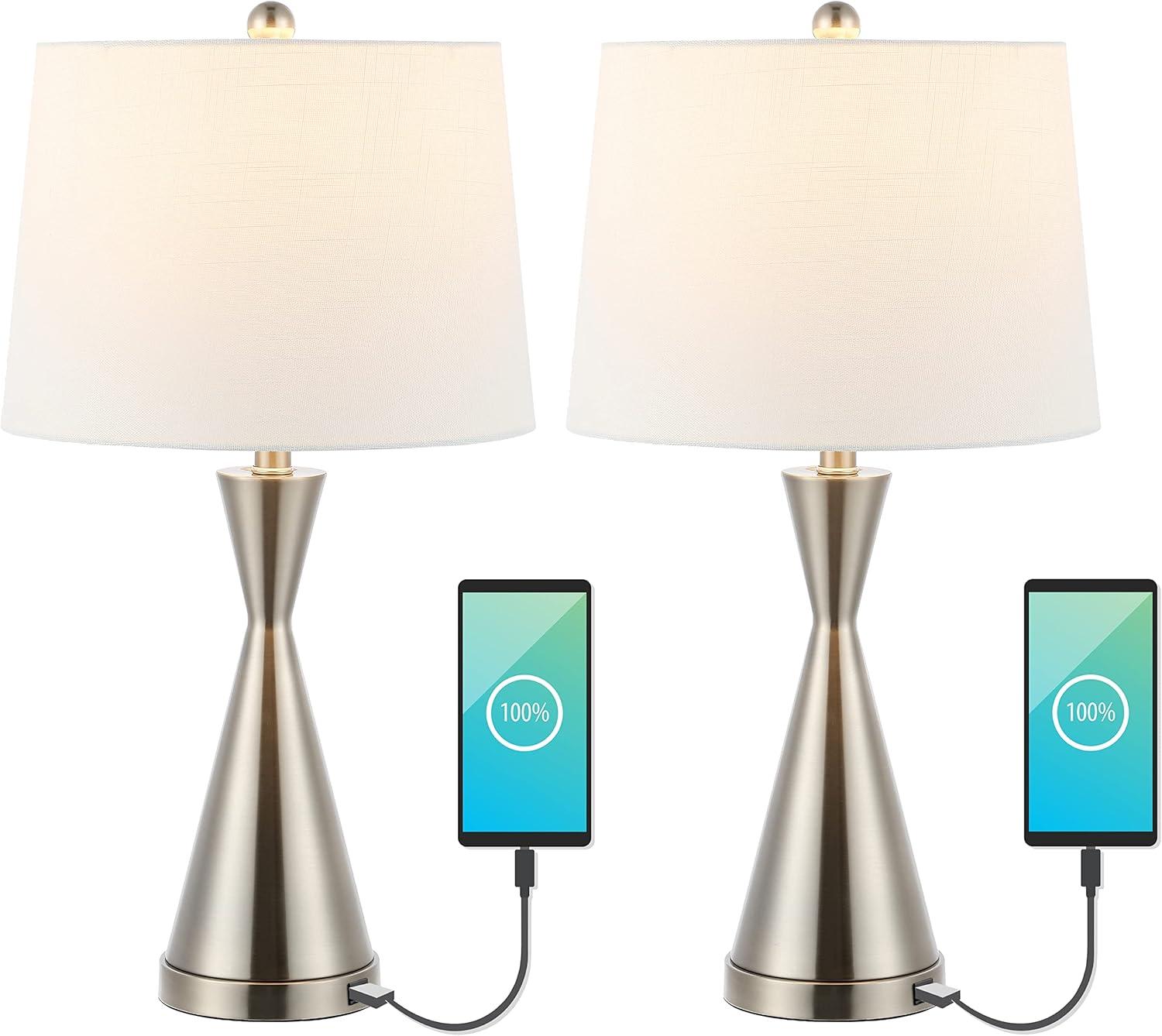 Colton Nickel Iron LED Table Lamp Set with USB Ports