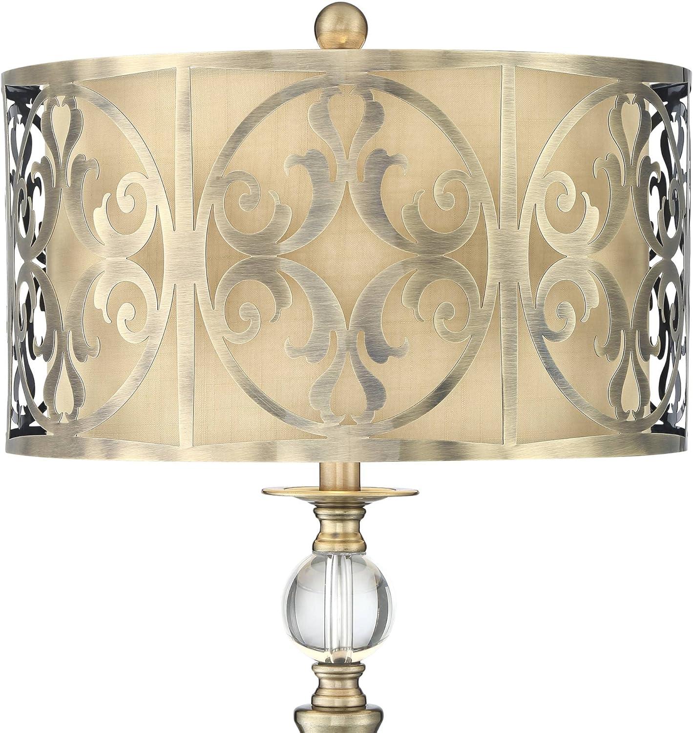 Brass Candlestick Table Lamp with Double Drum Shade