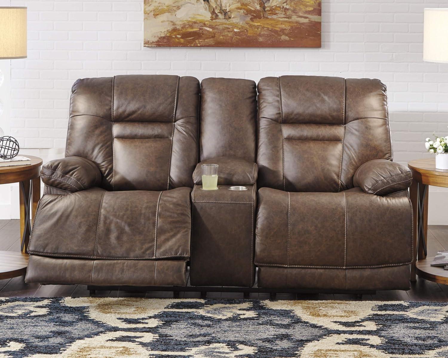 Signature Design by Ashley Wurstrow Leather Power Reclining Sofa in Smoke