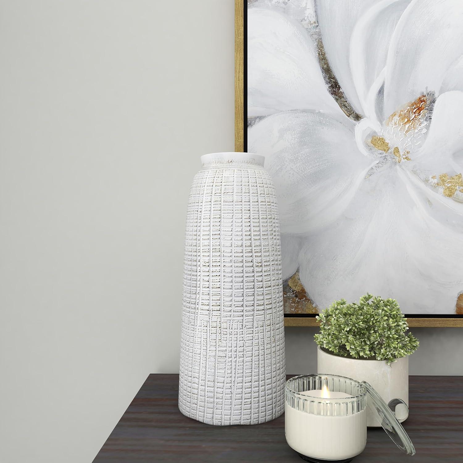 17" x 7.5" Terracotta Vase White - Olivia & May: Coastal Style, Indoor Ceramic, Round Amphora