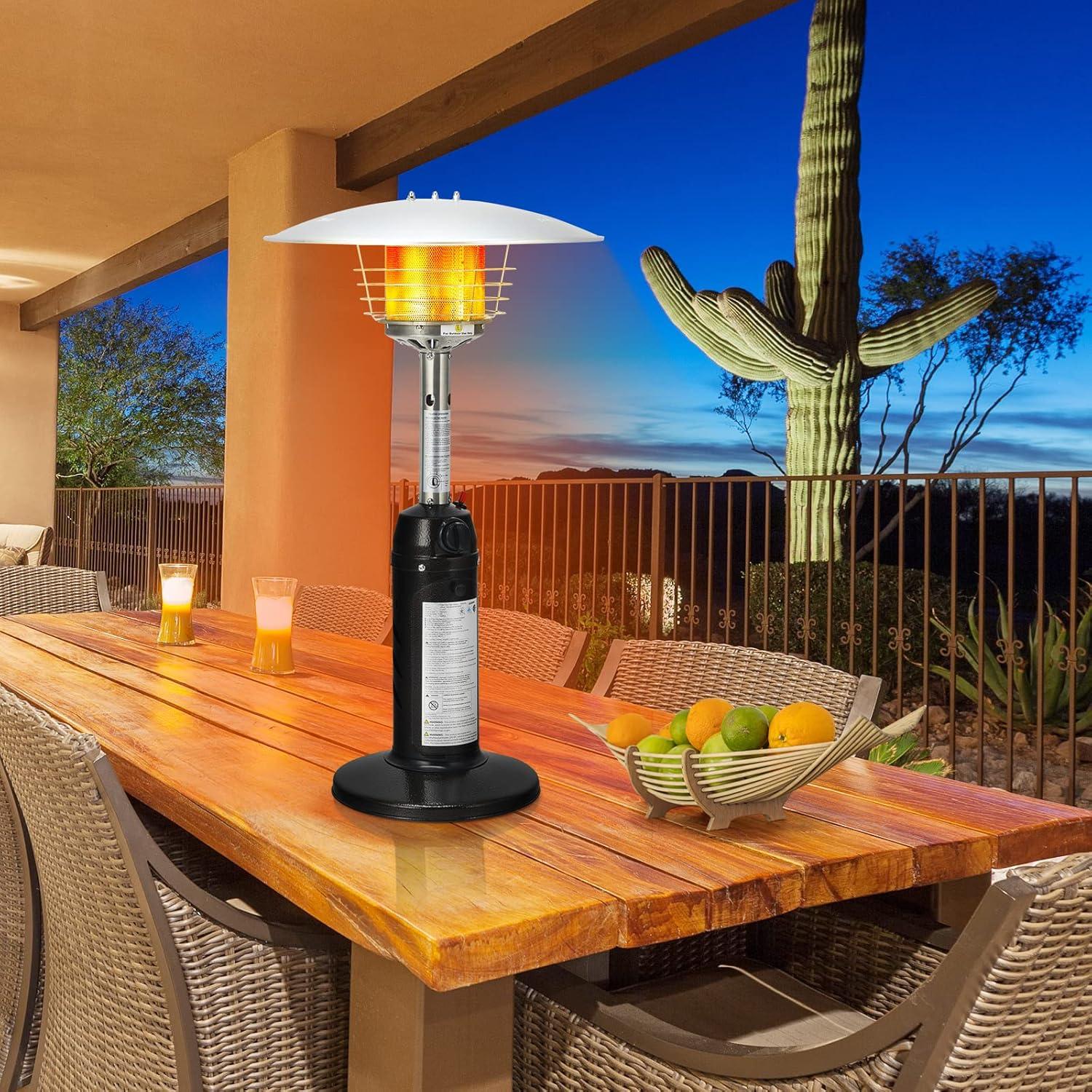 Black Tabletop Propane Patio Heater with Adjustable Flame