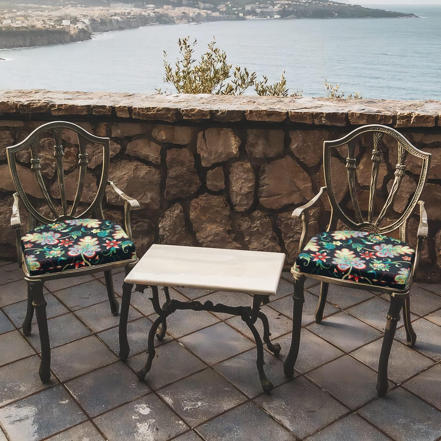 LOVTEX Outdoor Chair Cushions Set of 4, Waterproof Patio Chair Cushions with Ties, 17 x 16 x 2 inch, Floral