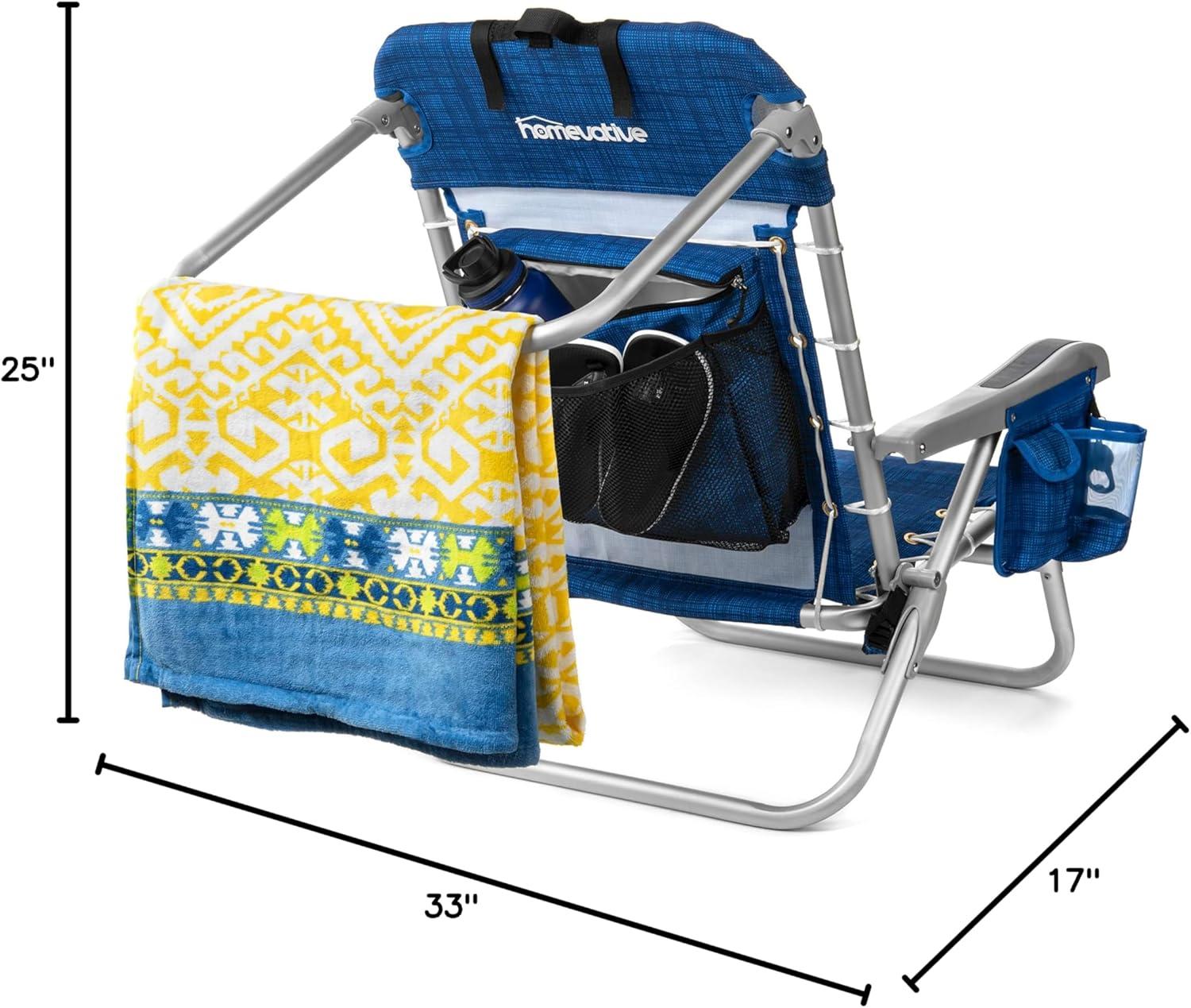 Homevative Cooler+ Folding Backpack Beach Chair with 5 Positions, Towel bar, XL Cooler Pouch, Storage Net, Cup and Phone