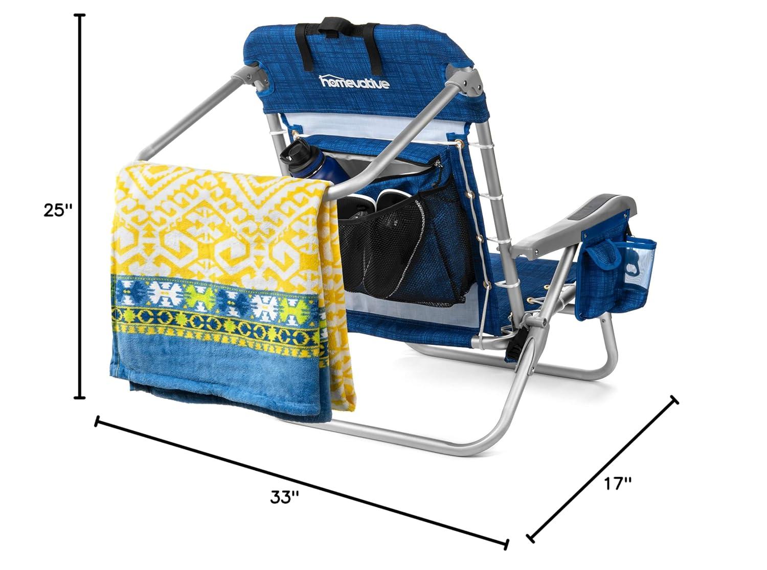 Homevative Cooler+ Folding Backpack Beach Chair with 5 Positions, Towel bar, XL Cooler Pouch, Storage Net, Cup and Phone