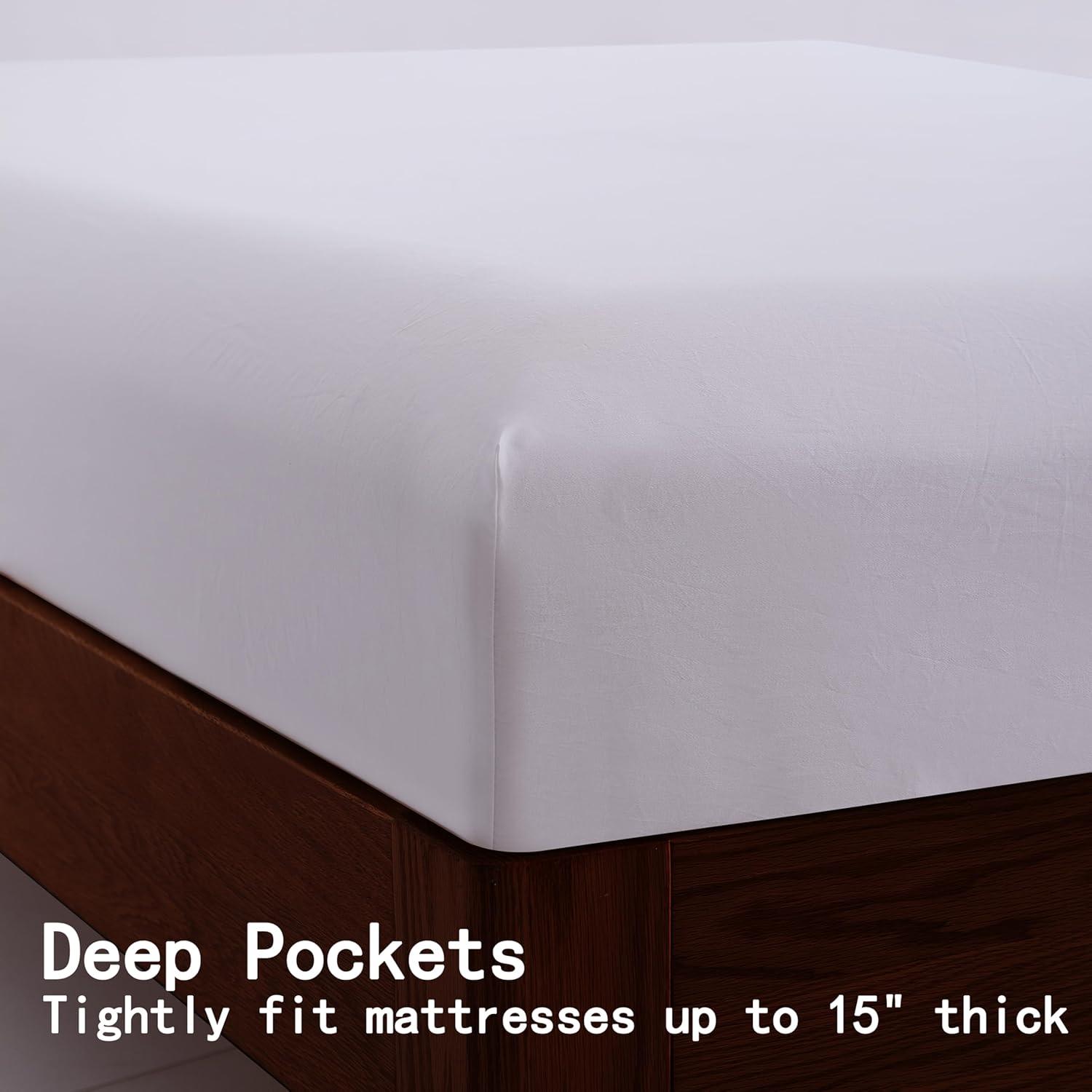 King Size 100% Egyptian Cotton Fitted Sheets 600 Thread Count 16" Deep Pocket, Ultra-Soft Hotel Luxury, Durable, Breathable and Comfy Bottom Sheet (1 Pack King Fitted Sheet, White)
