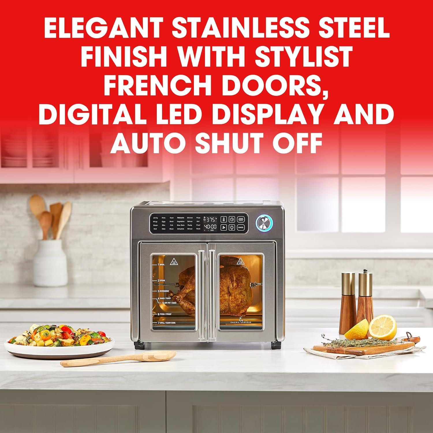 Emeril Lagasse 26 QT Extra Large Air Fryer, Convection Toaster Oven with French Doors, Stainless Steel