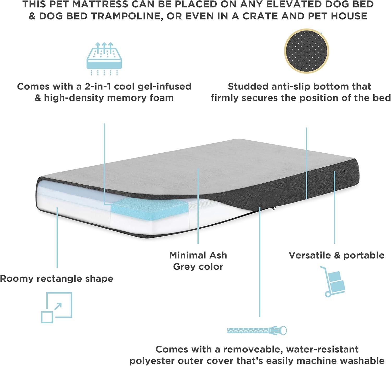 TailZzz Dream Pet Mattress 2-in-1 Cool Gel Infused with High Density foam | Rectangle Pet Mattress