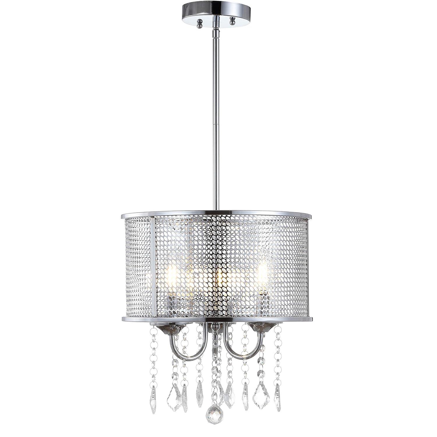 JONATHAN Y JYL7465A Avah 13" Metal/Crystal Adjustable LED Drop Chandelier, Glam, Contemporary for living room, dinning room, bedroom, office Bulb Included, Chrome
