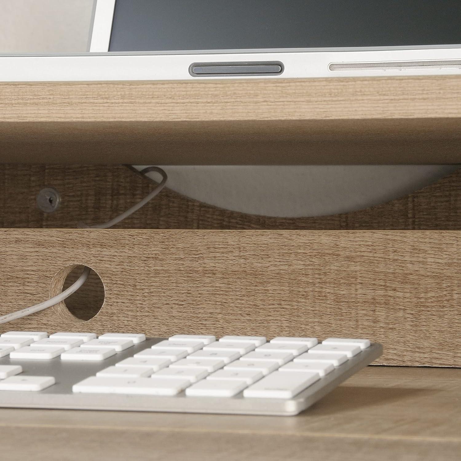 Summer Oak Wood Computer Desk with Drawer and Keyboard Tray