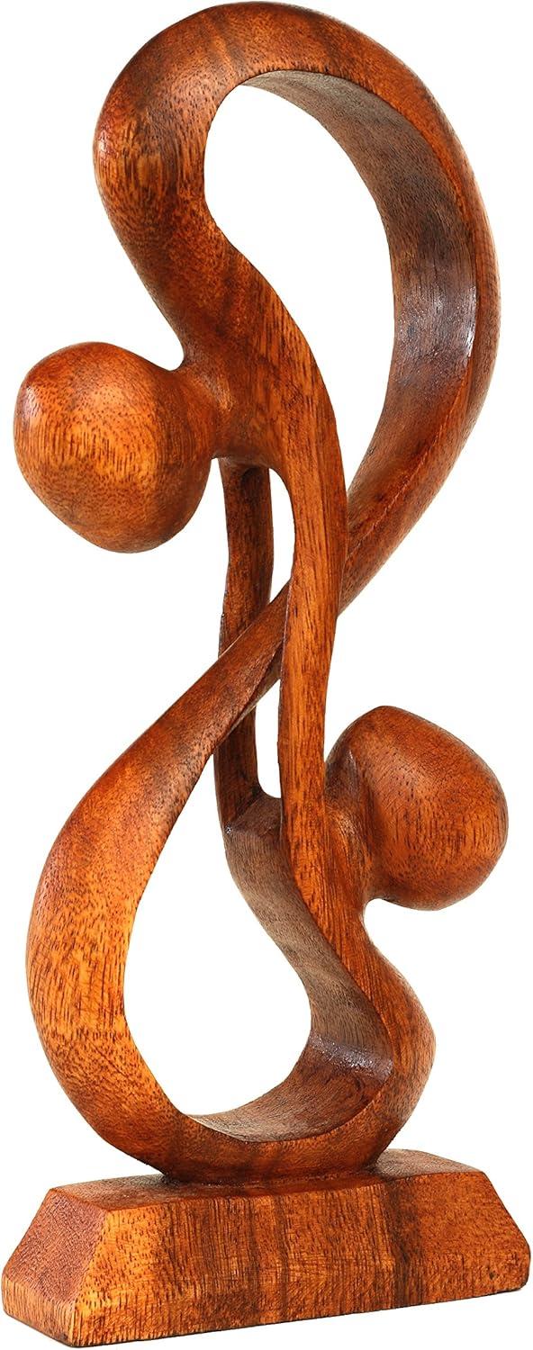 12" Wooden Handmade Abstract Sculpture Statue Handcrafted "Hold Me Tight" Gift Decorative Home Decor Figurine Accent Decoration Artwork Hand Carved