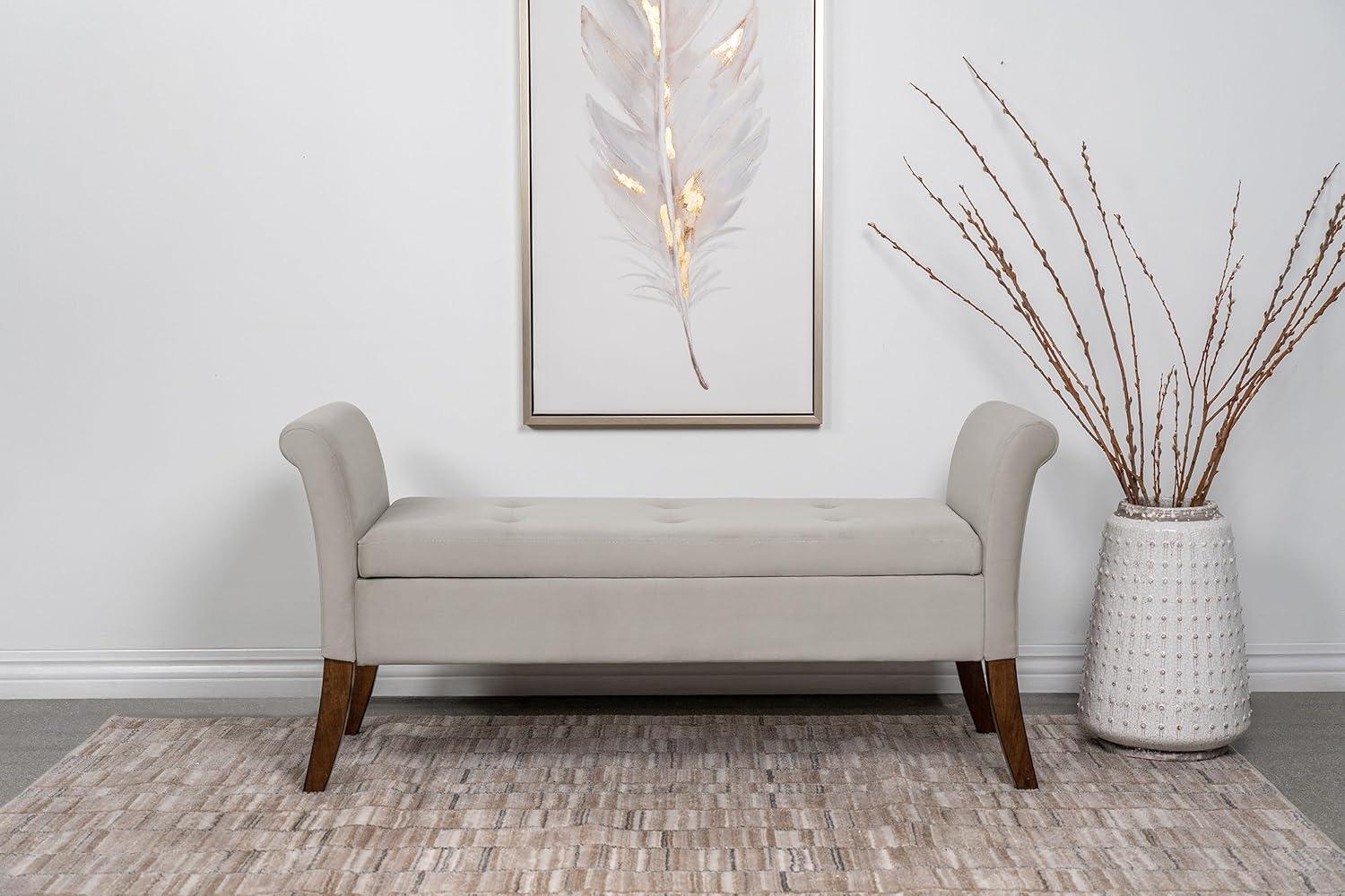 Coaster Farrah Velvet Upholstered Rolled Arms Storage Bench in Beige and Brown