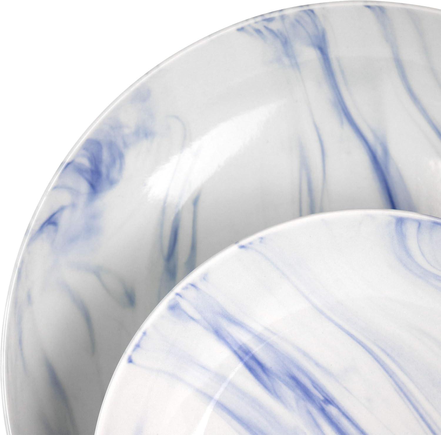 16-Piece Blue and White Marble Ceramic Dinnerware Set