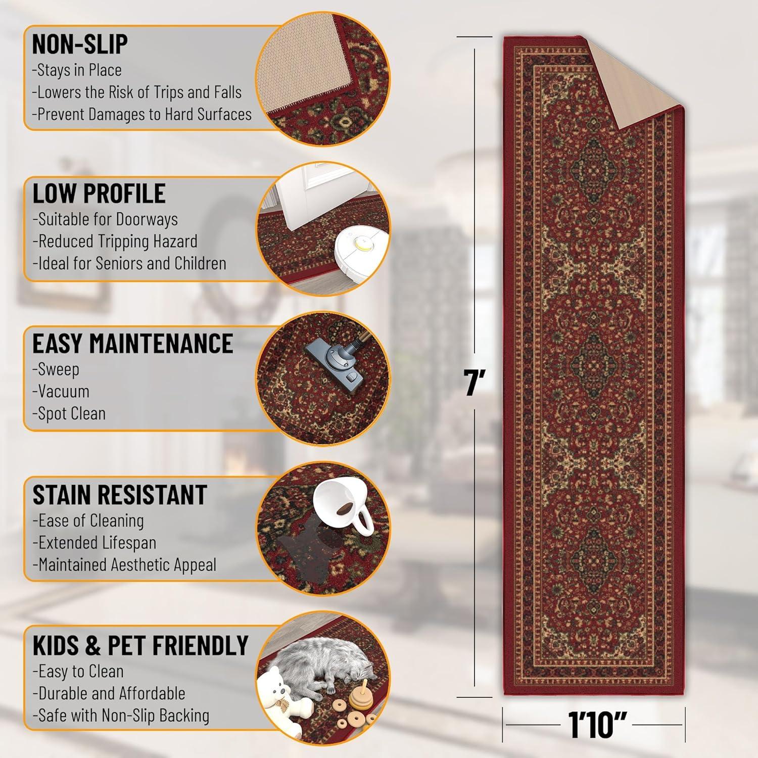 Ottohome Non-Slip Medallion Area Rug For Living Room, Hallway Runner, Entryway Rug, Seafoam Green