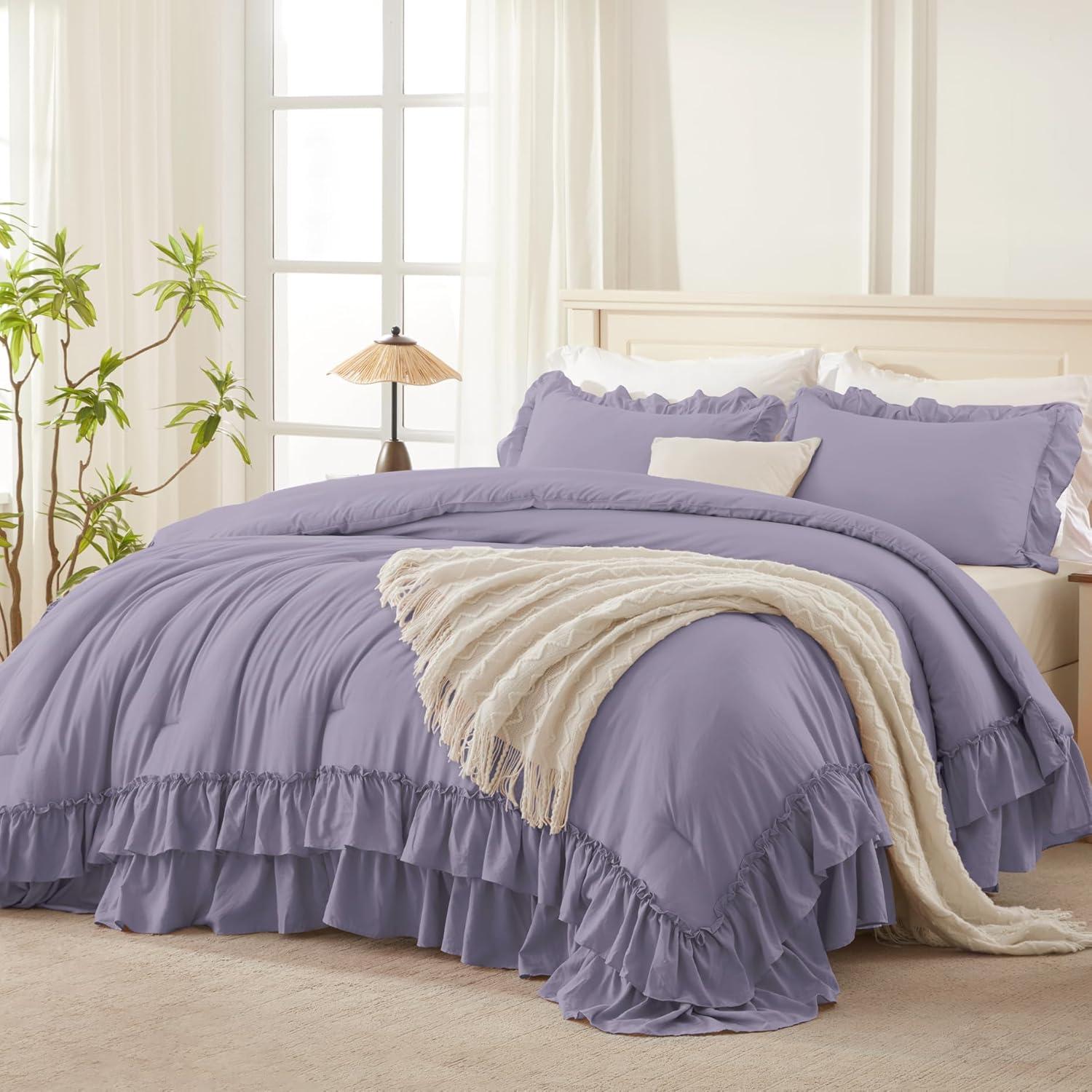 Grayish Purple Full Bohemian Tassel Comforter Set