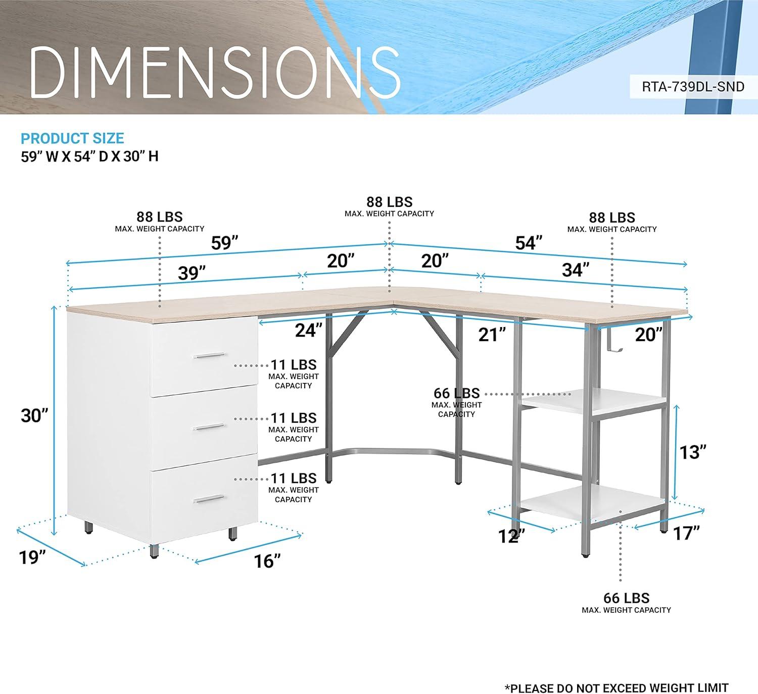 L Shape Home Office Two-Tone Desk with Storage - Techni Mobili