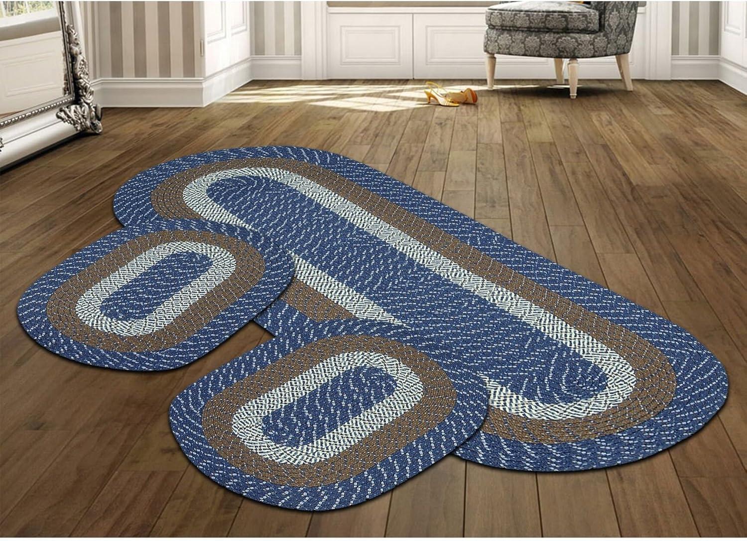 Chambray Stripe Modern Braided Reversible Indoor Area Rug Set