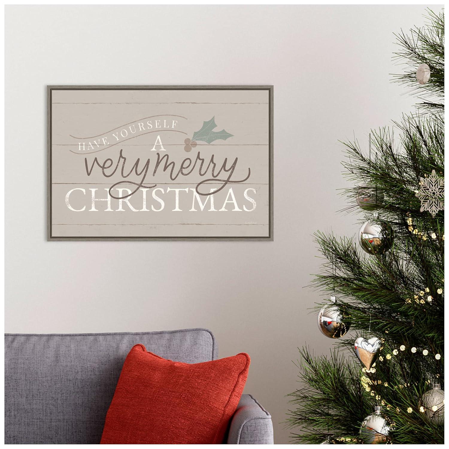 23" x 16" Vintage Christmas IV Neutral Framed Wall Canvas - Amanti Art