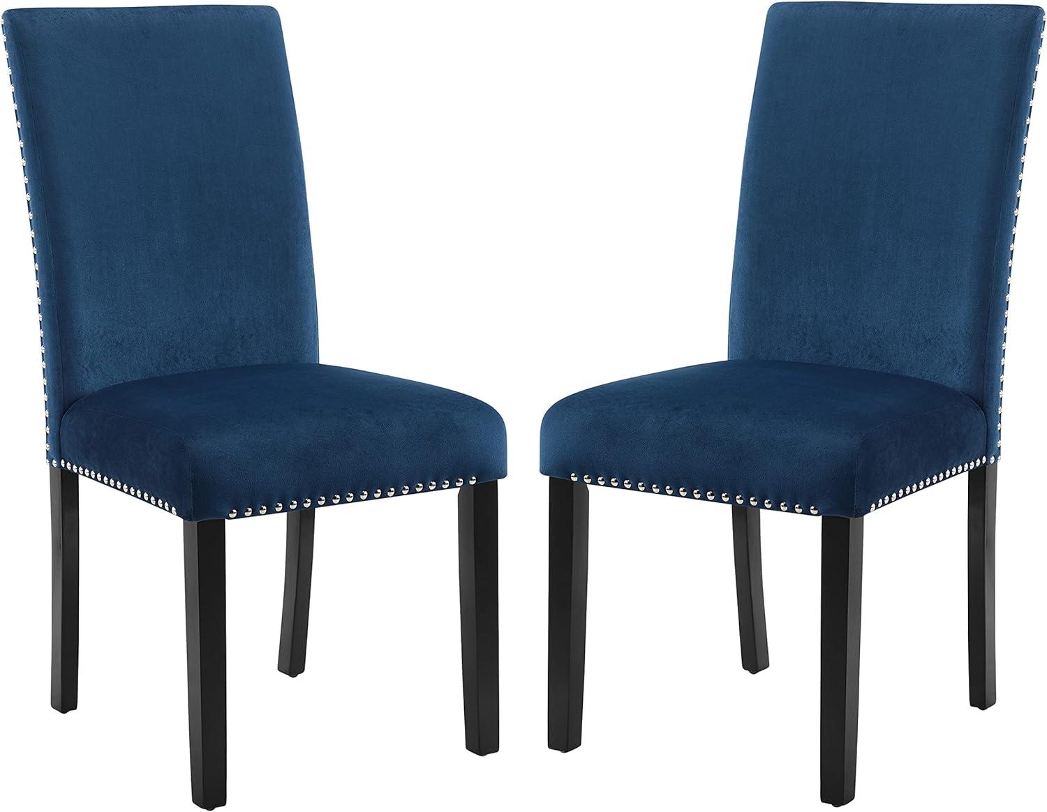 Elegant Blue Velvet Parsons Side Chair with Chrome Nailhead Trim