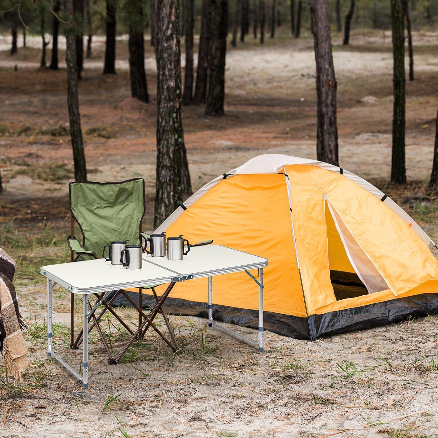 4ft White Aluminum Adjustable Folding Camping Table