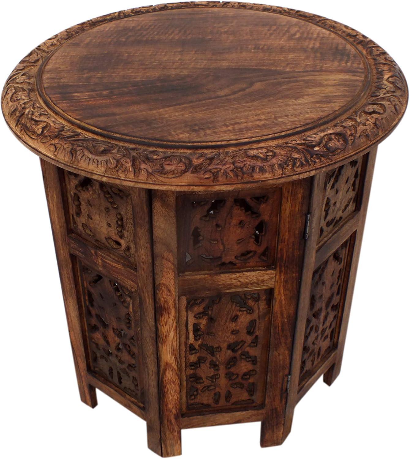 Wooden Hand Carved Folding Accent Coffee Table Dark Chocolate - The Urban Port