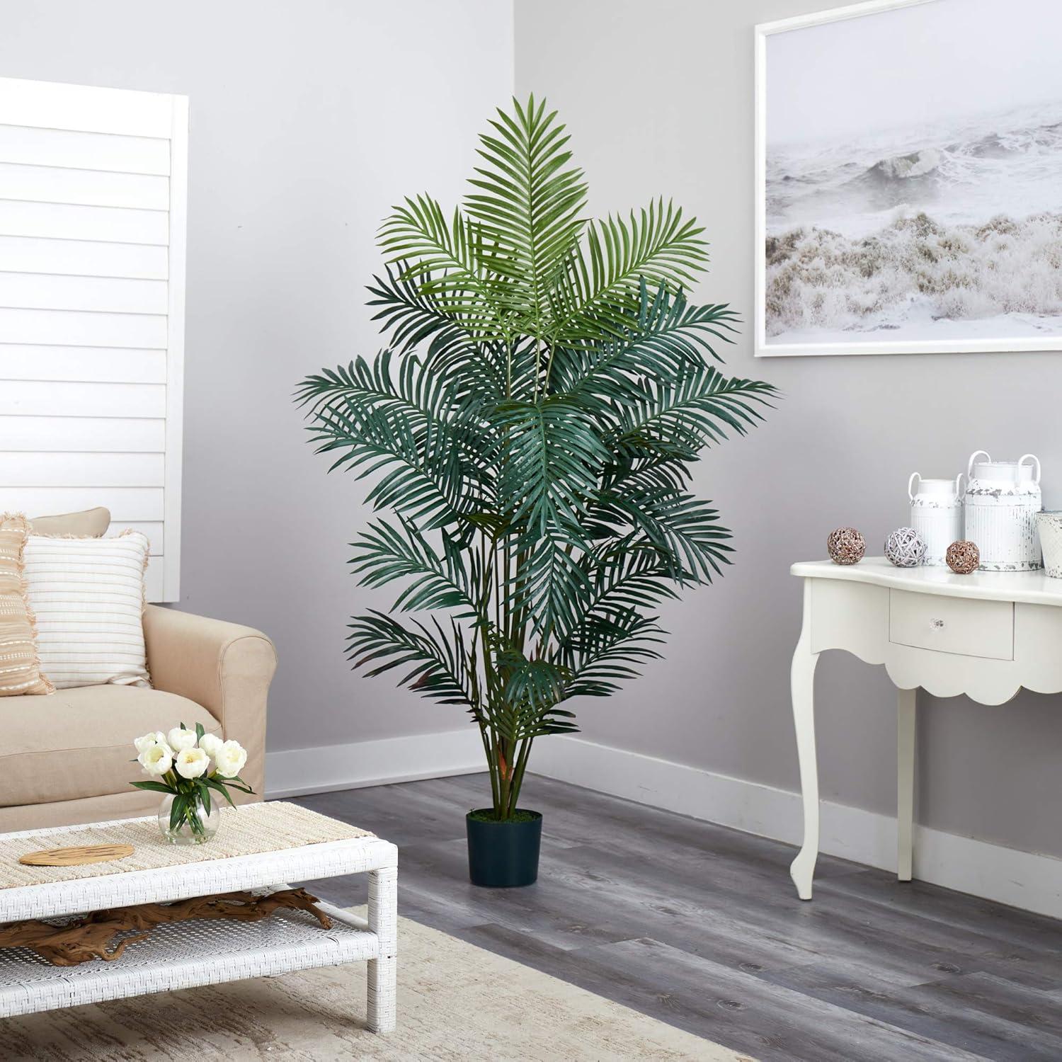 Nearly Natural 7' Paradise Palm: Indoor Faux Polyester Palm with Plastic Pot, No Assembly Required