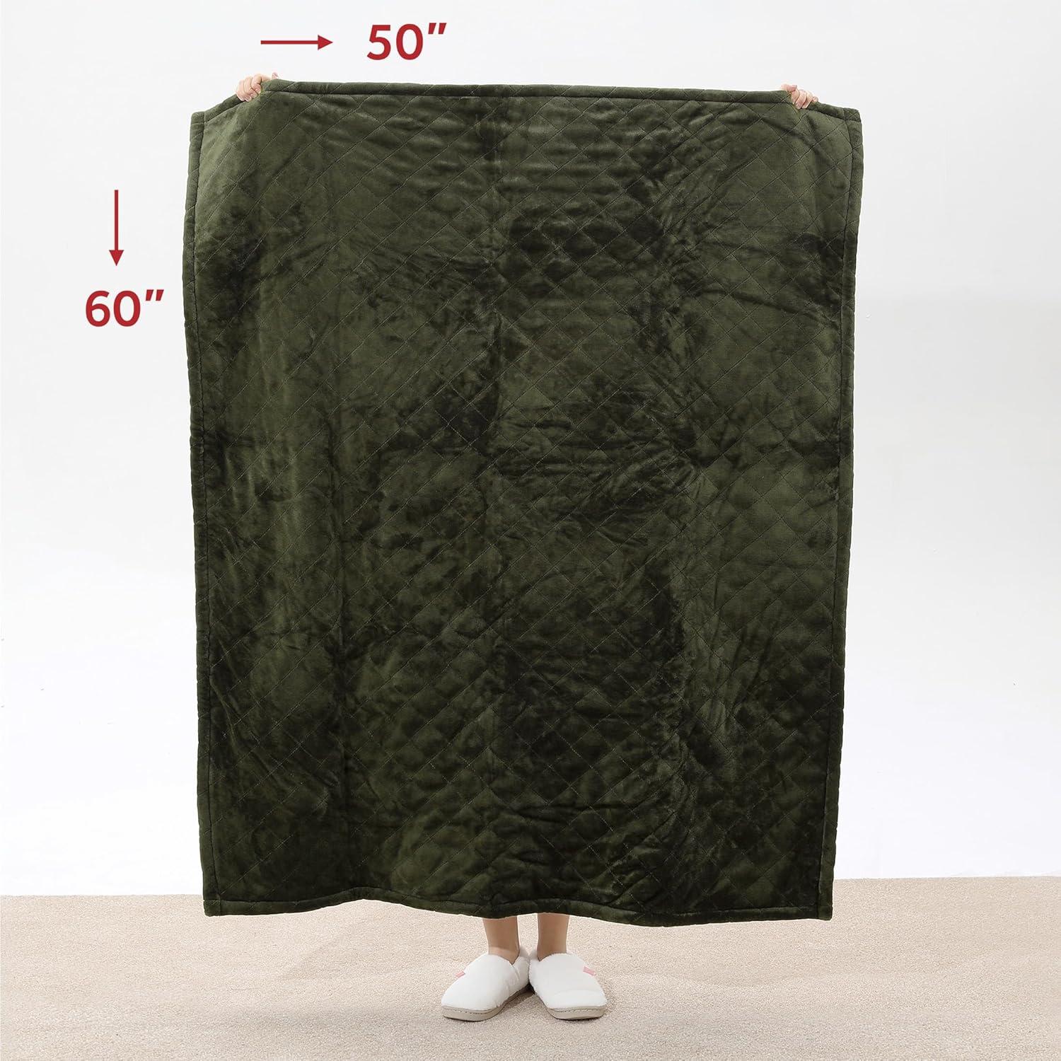 Sunbeam 50" x 60" Quilted Nordic Velvet Reverse Shearling Heated Throw Electric Blanket Olive: Lightweight, Machine Washable