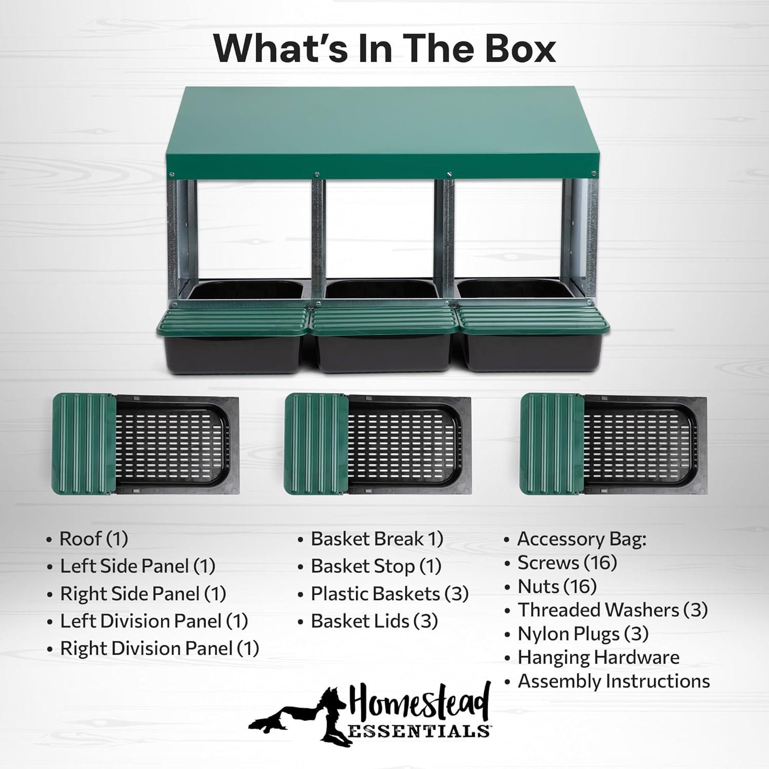 Compact Style 3 Compartment, Forward Rollout & Rollaway, Hen & Chicken Nesting Box with Protective Egg Laying Collection Lids