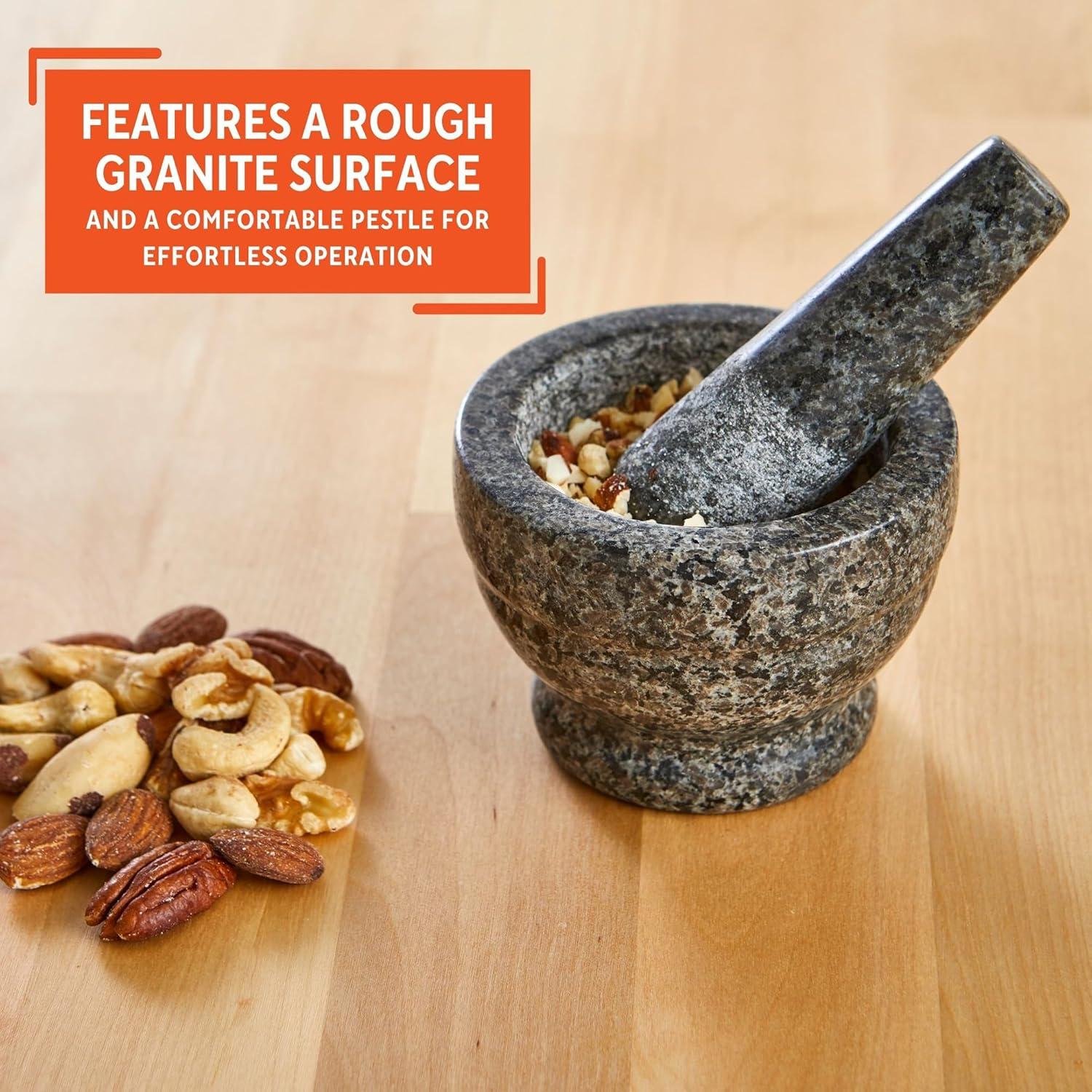 Imusa 3.75" Mini Polished Granite Mortar and Pestle, Gray (3.7" x 3.7" x 2.8")