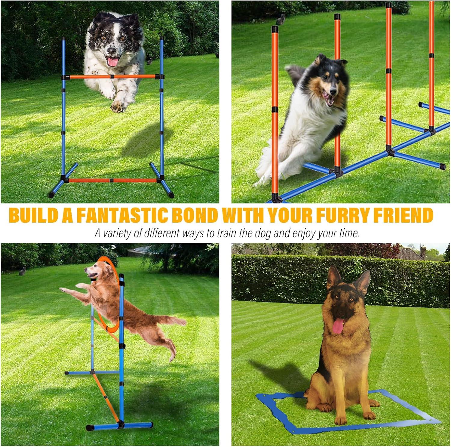 Aukfa Dog Agility Equipment Set, Includes Agility Hurdle, Jumping Ring, Agility Weave Poles and Carrying Bag for Backyard, Indoor, Outdoor