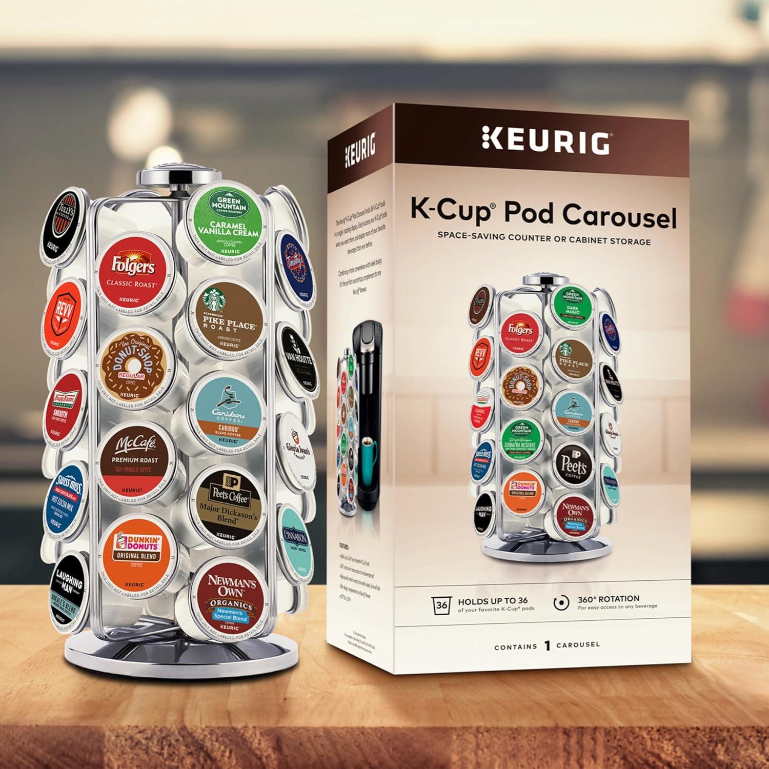 Keurig 36 K-Cup Pod Carousel: Silver Metal Freestanding Coffee Pod Holder & Organizer, Kitchen Storage Rack