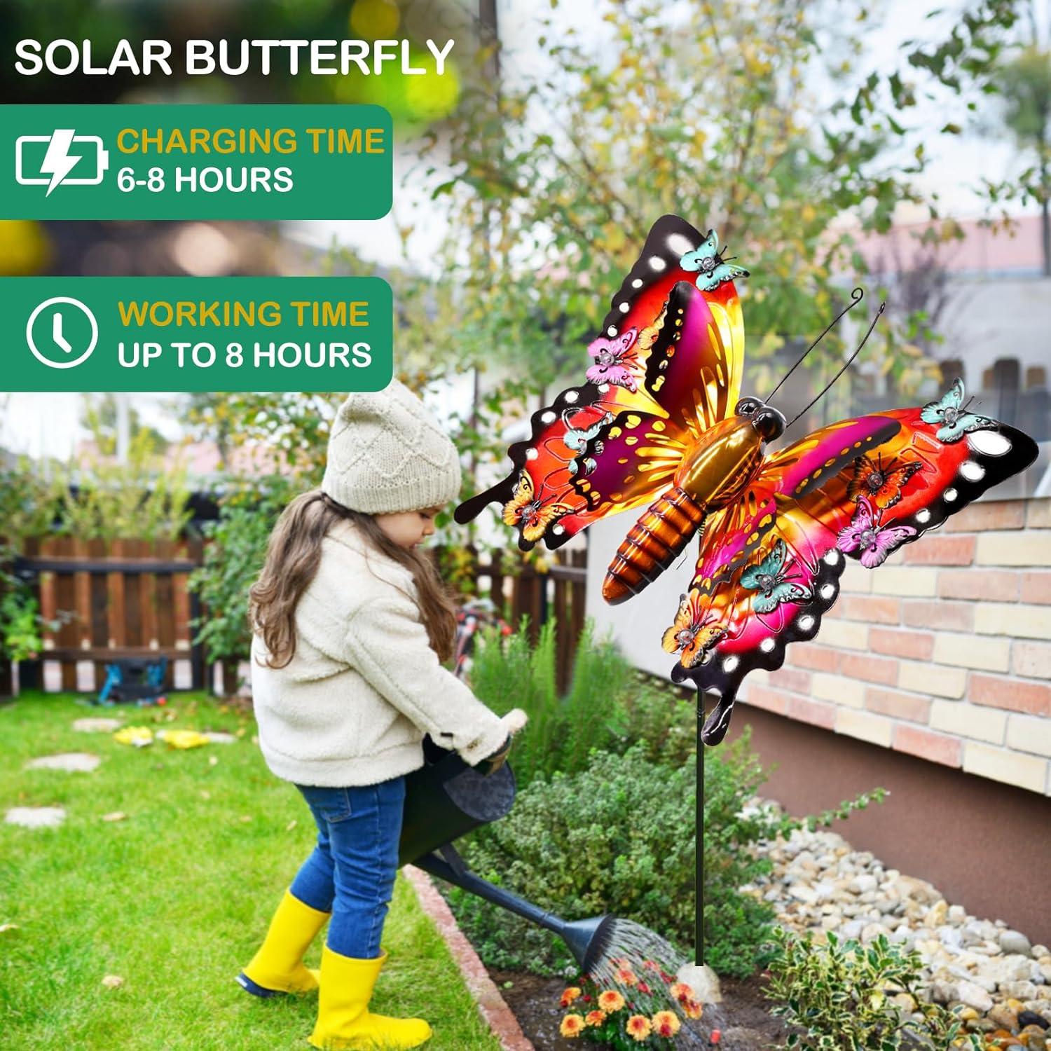 Solar Garden Lights Outdoor Decor,Metal Large 41" Solar Butterfly Garden Decor,Waterproof Butterfly Decoration Decorative Stakes Lights,Gardening Gifts For Mom Women,Fairy Accessories For Yard Lawn