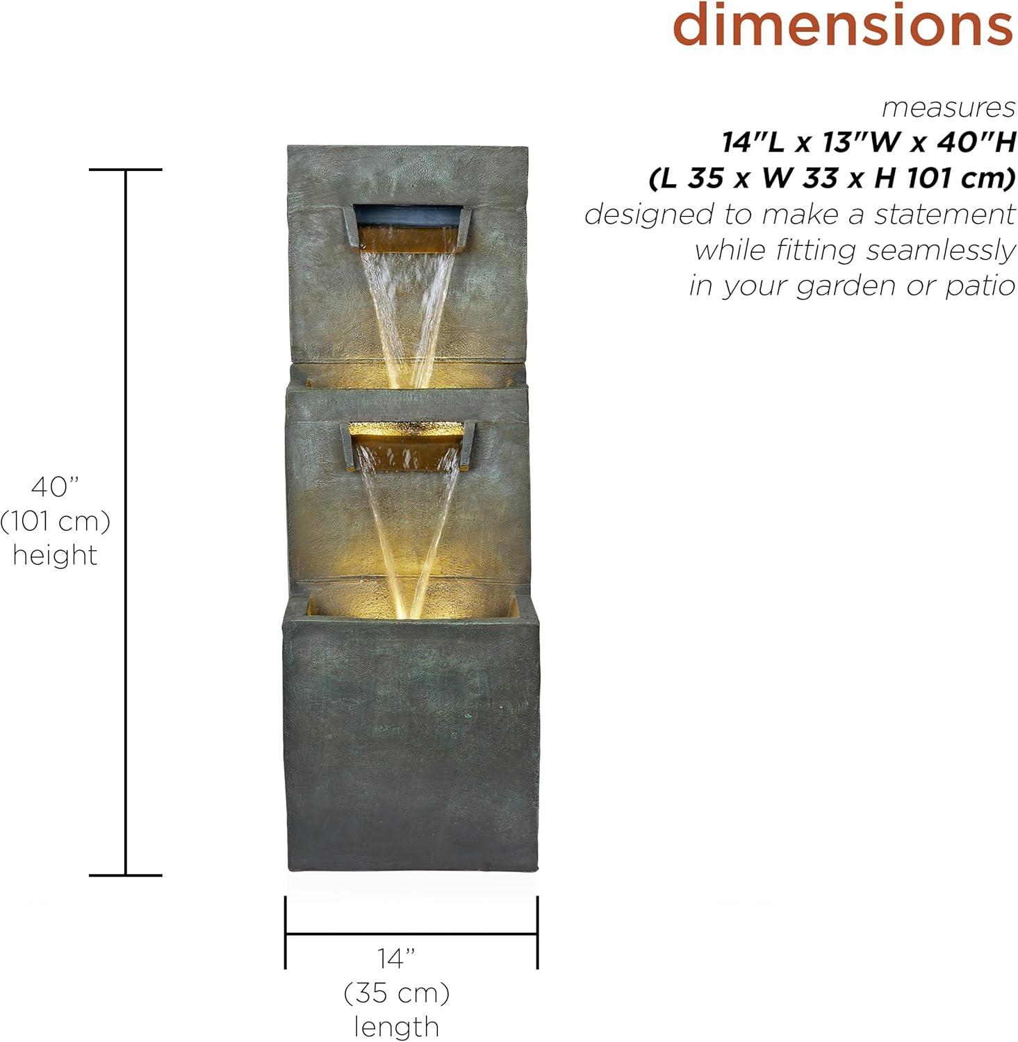 40" Gray Polyresin 2-Tier Modern Fountain with LED Lights