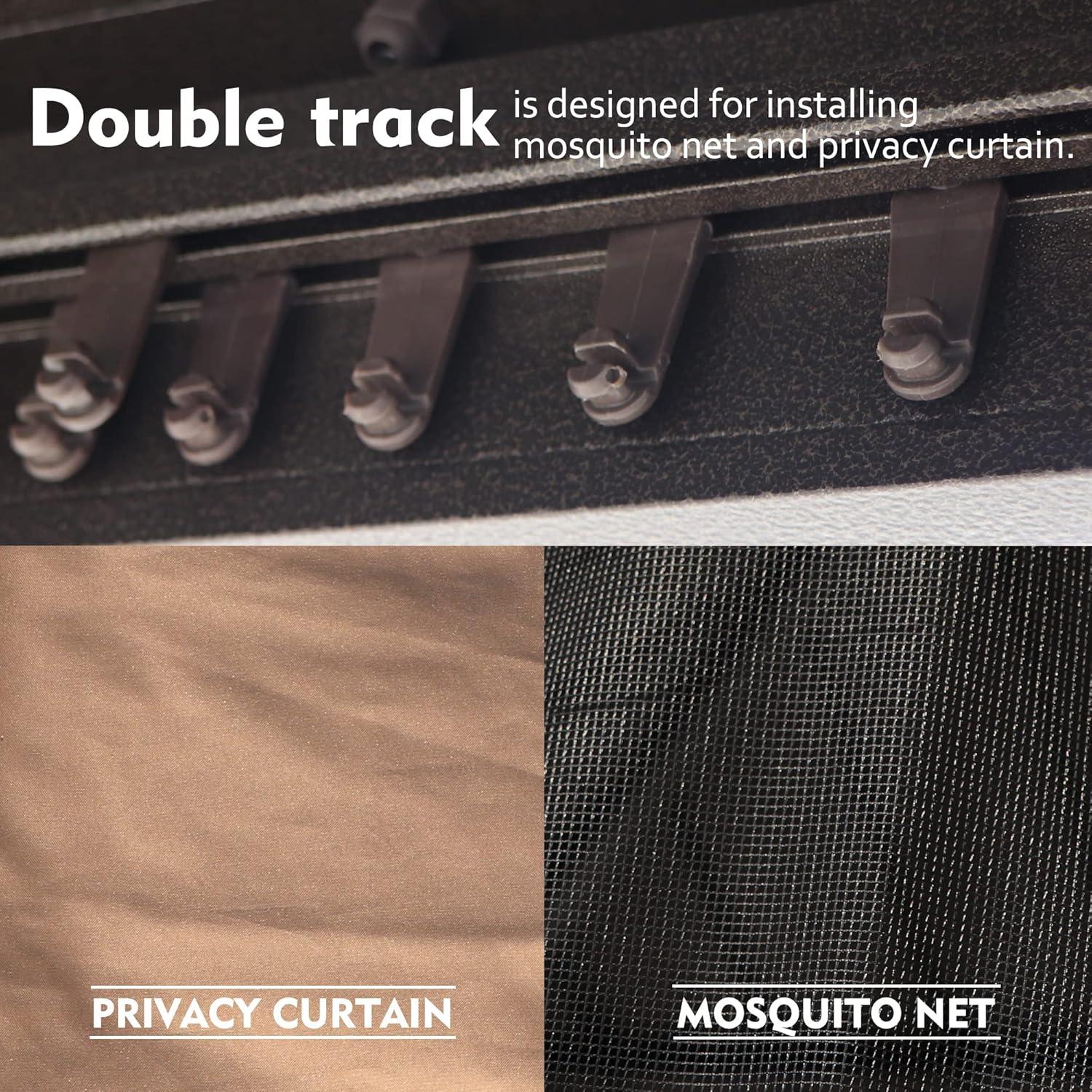 Kozyard Alexander 10?x12? Dark Brown Double Roof Hardtop Gazebo with Curtain and Mosquito Netting