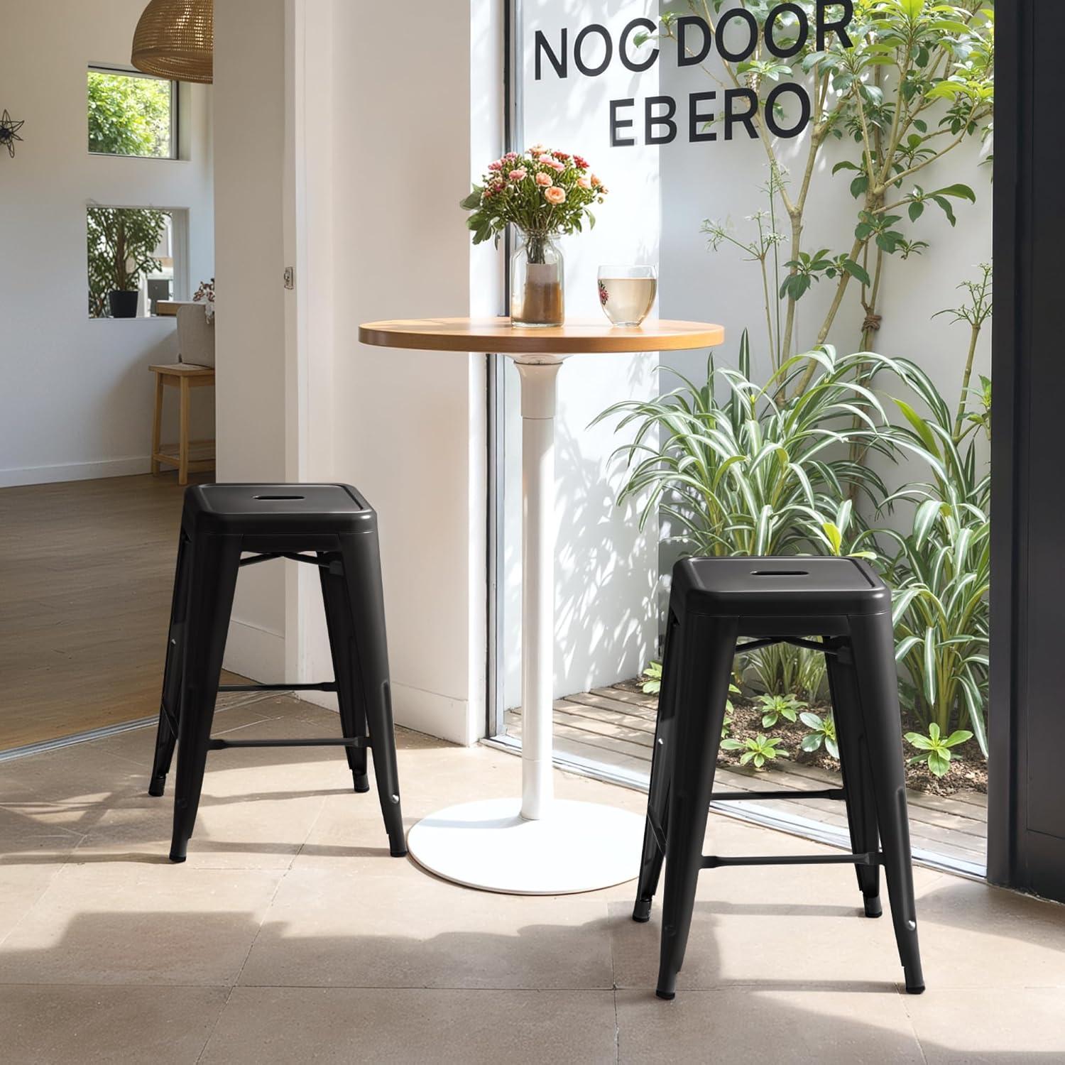 Furmax Metal Indoor-Outdoor Counter Height Stackable bar Stools, Set of 4, Black