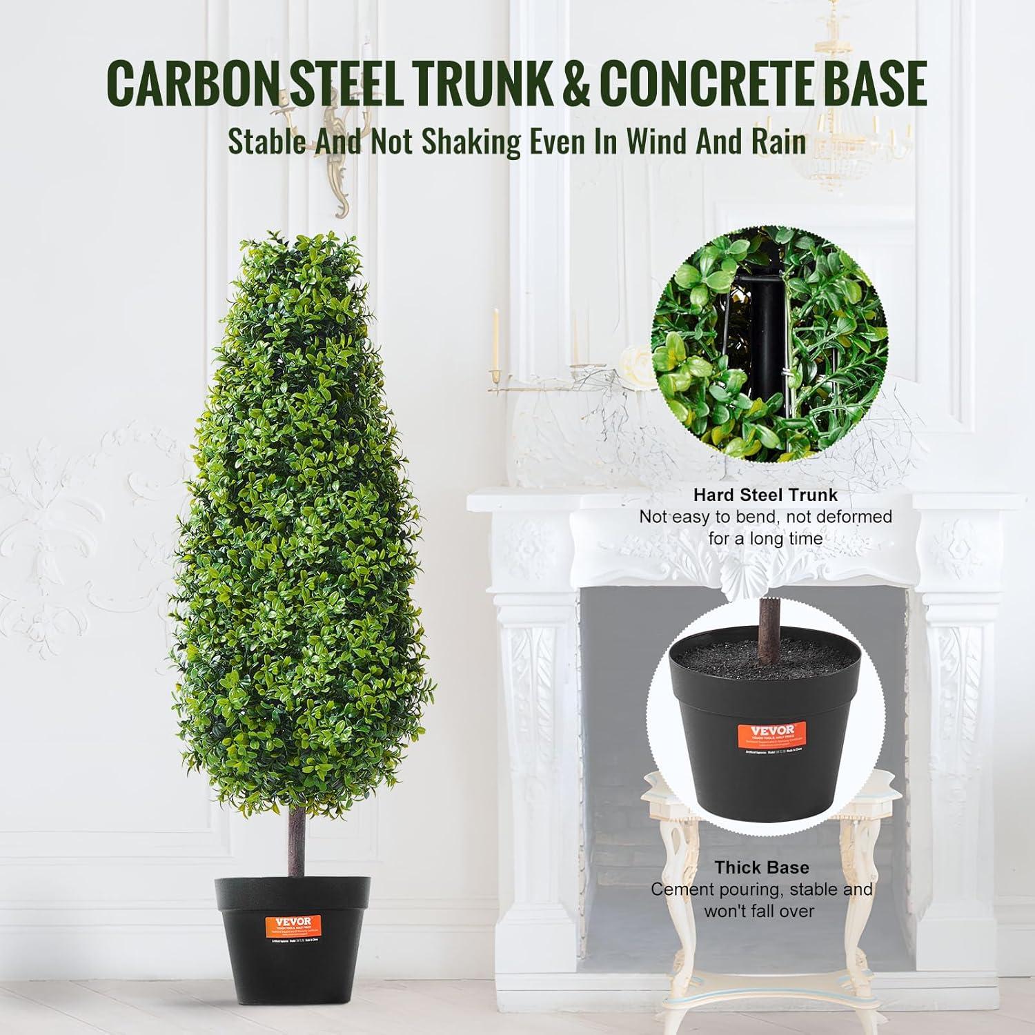 VEVOR Artificial Boxwood Topiary Tree, 36 inch Tall (2 Pieces), Faux Topiary Trees, Green Faux Plant w/Extra Leaves & Pot & Small Decoration, UV Rated Greenery Set for Home Decor Indoor/Outdoor