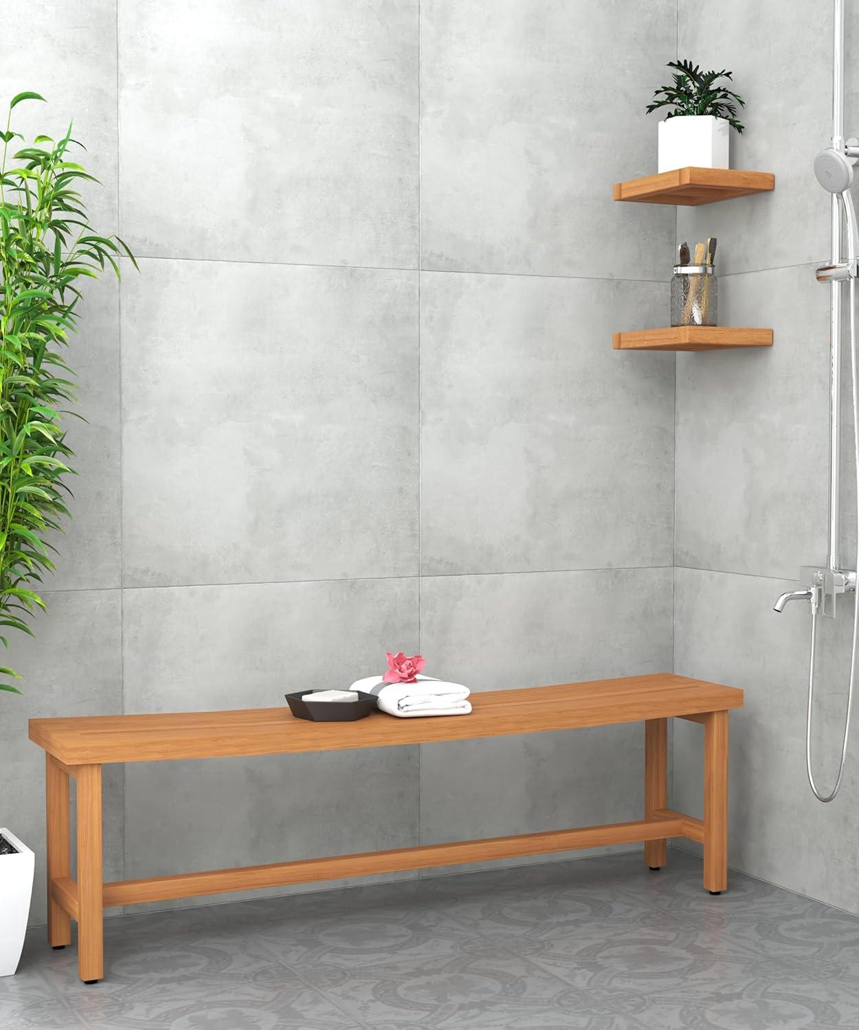 Sumba Manor 60" Teak Shower Bench with Elevated Height