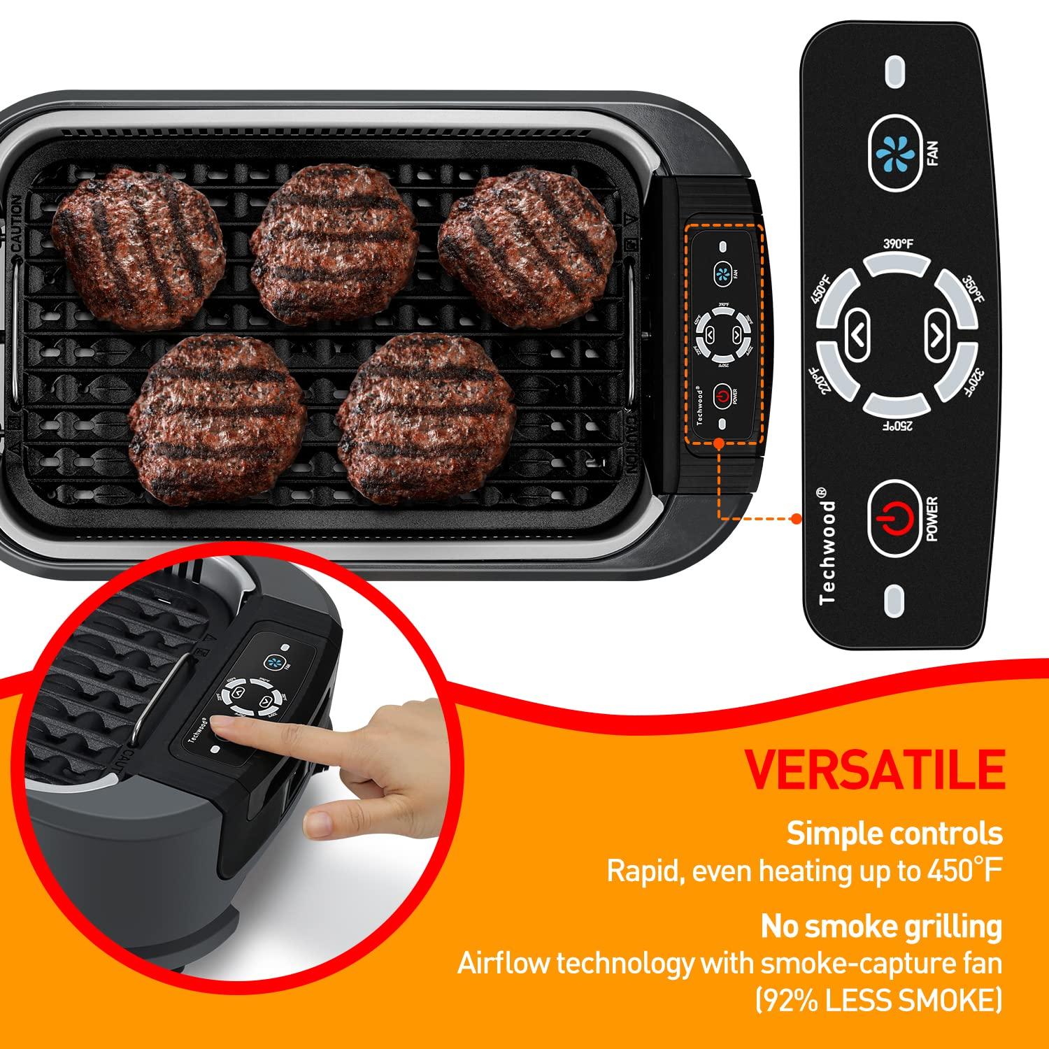 Techwood 1500W Gray Electric Indoor Smokeless Grill with Temperature Control