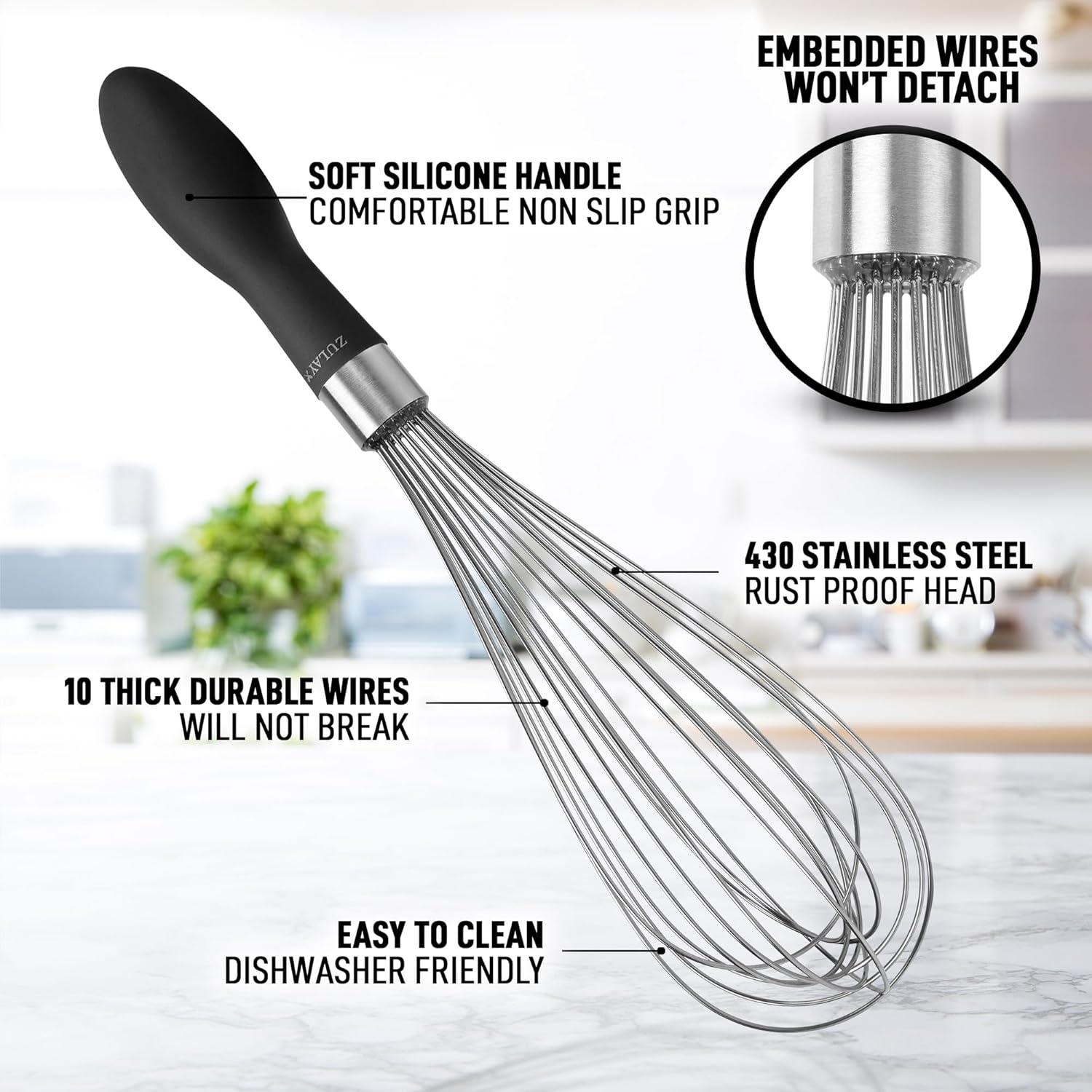 11-Inch Stainless Steel Balloon Whisk with Black Silicone Handle