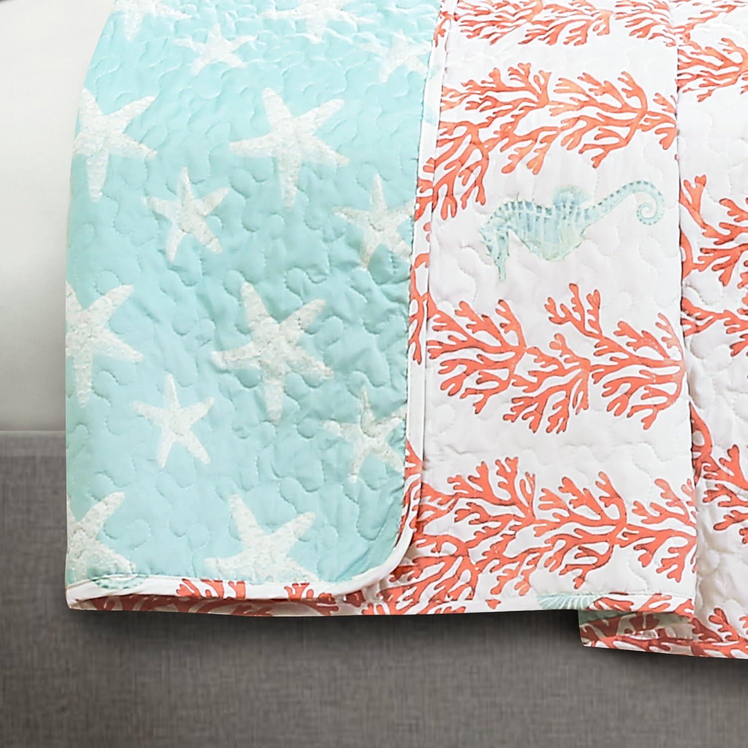 Dina Coral Cotton 3 Piece Reversible Quilt Set