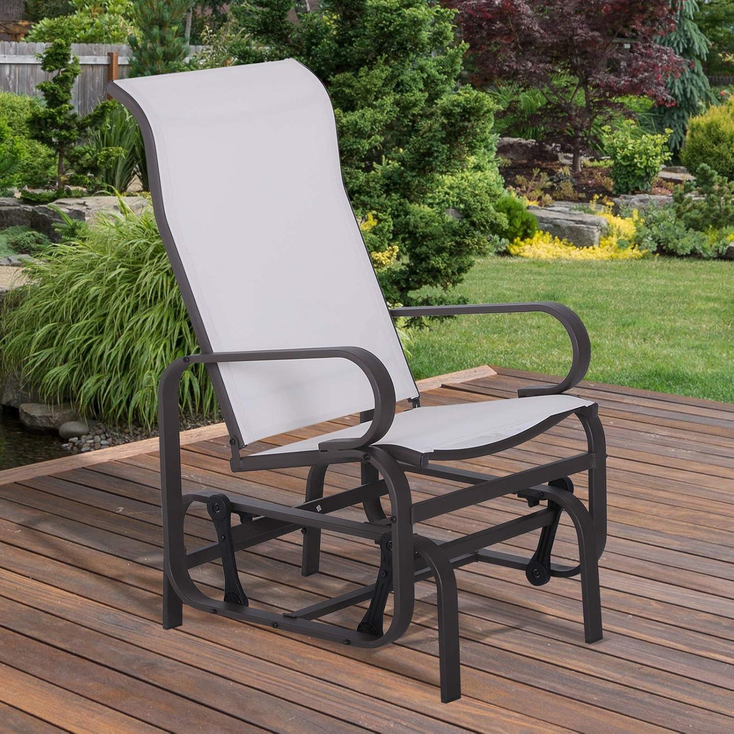 Outsunny Gliding Lounger Chair, Outdoor Swinging Chair with Smooth Rocking Arms and Lightweight Construction for Patio Backyard, White