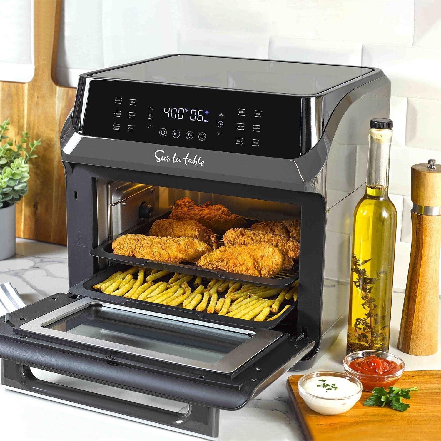 Sur La Table 16 Qt Air Fryer Oven with 12 in 1 Functions for Quick and Easy Meals, includes 7 accessories, Black