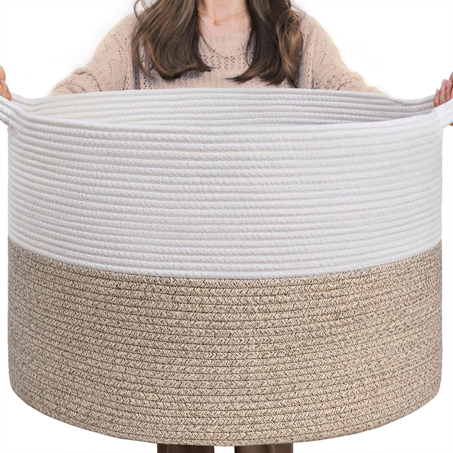Beachcrest Home™ Extra Large Woven Baskets For Storage, 21.7'' X 13.8'' Wicker Basket With Handle For Blankets, Big Laundry Baskets For Clothes, Pillows, Towel, Shoe Basket For Entryway, 90L Jute