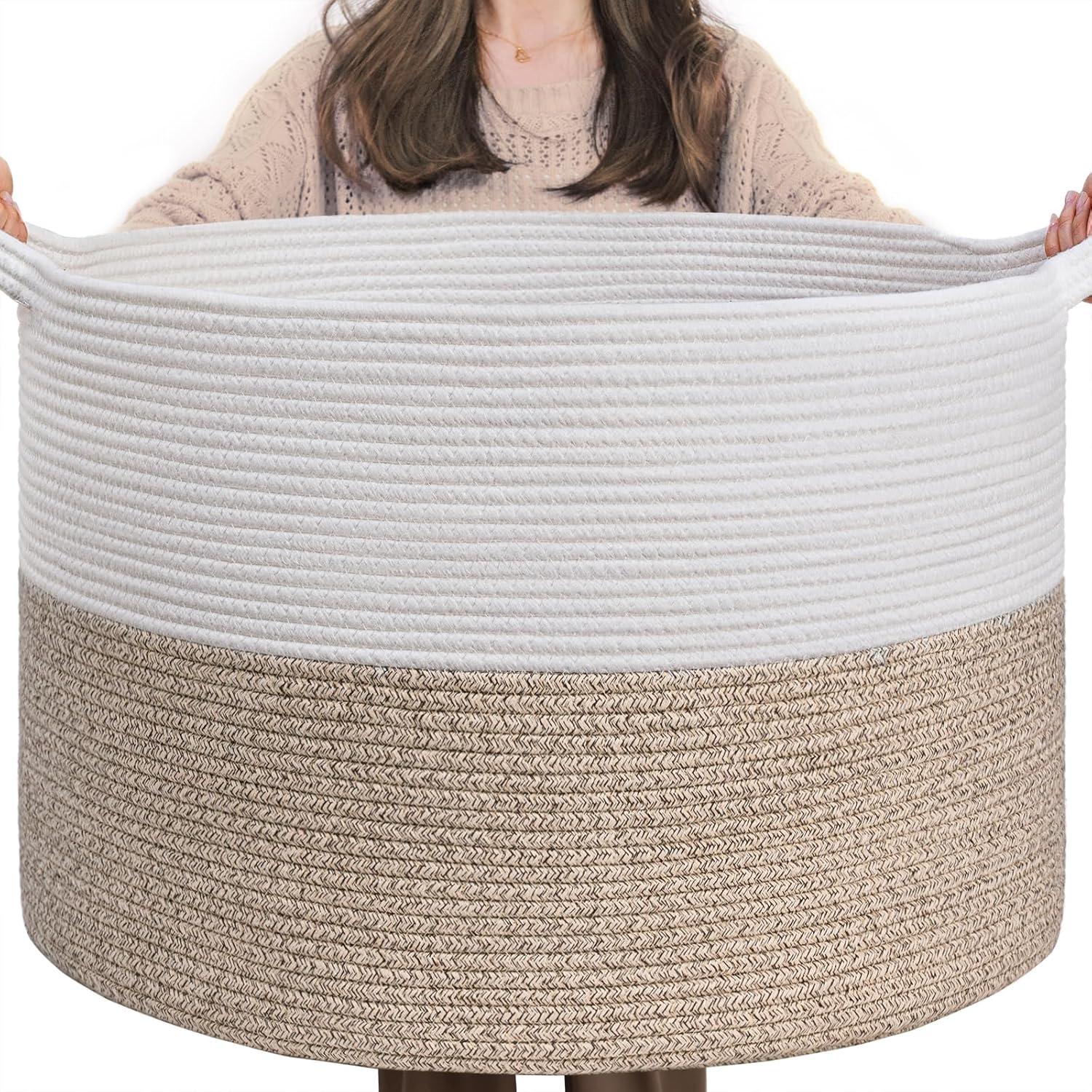 Beachcrest Home™ Extra Large Woven Baskets For Storage, 21.7'' X 13.8'' Wicker Basket With Handle For Blankets, Big Laundry Baskets For Clothes, Pillows, Towel, Shoe Basket For Entryway, 90L Jute