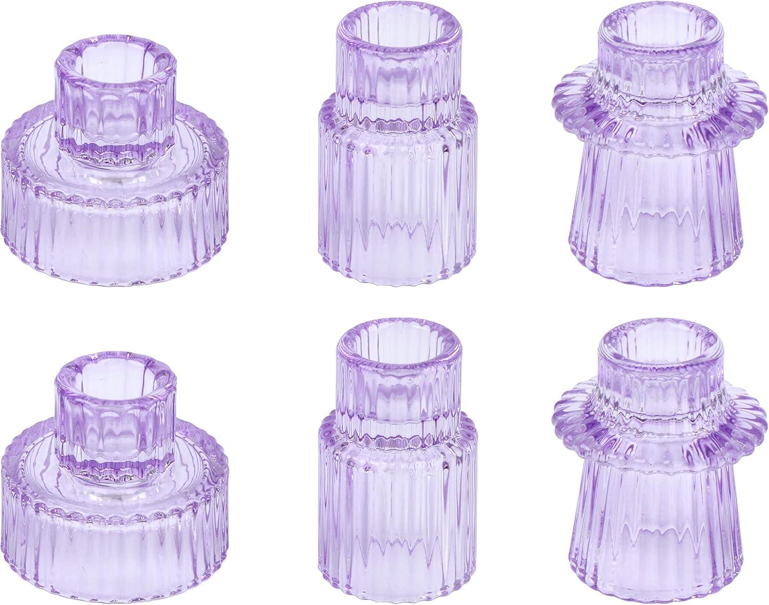 Vixdonos Taper Glass Candlestick Holders Tealight Candle Holders for Table Centerpieces, Wedding Decor and Dinner Party (6 Pcs, Purple)