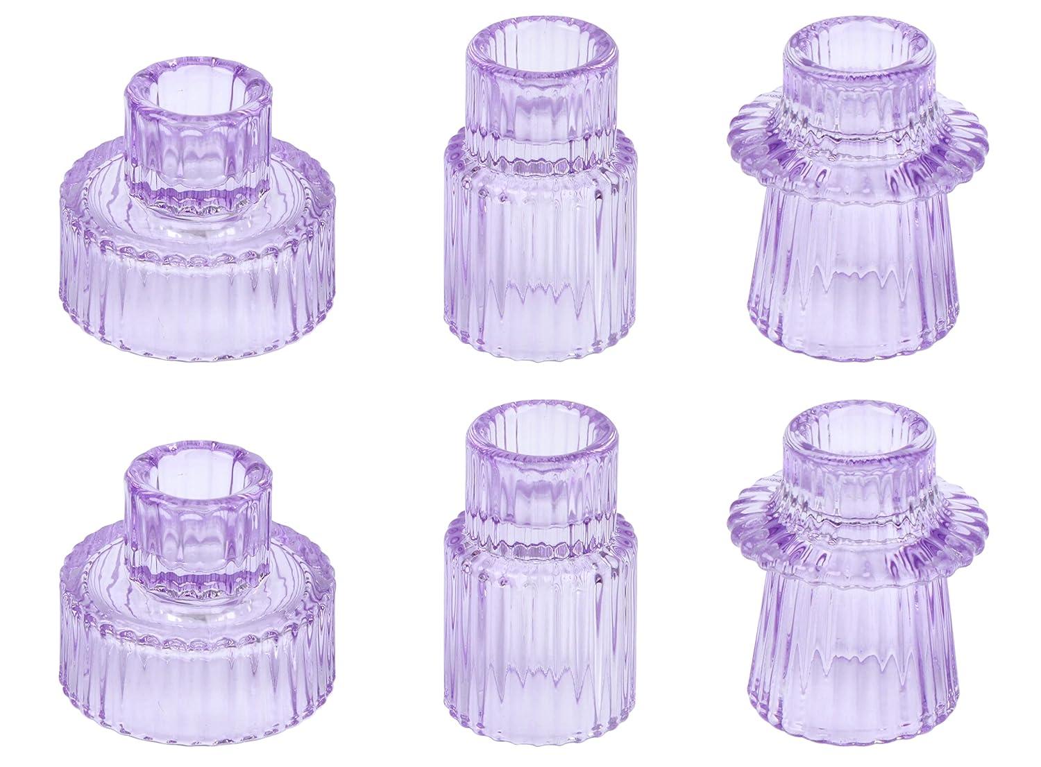 Vixdonos Taper Glass Candlestick Holders Tealight Candle Holders for Table Centerpieces, Wedding Decor and Dinner Party (6 Pcs, Purple)