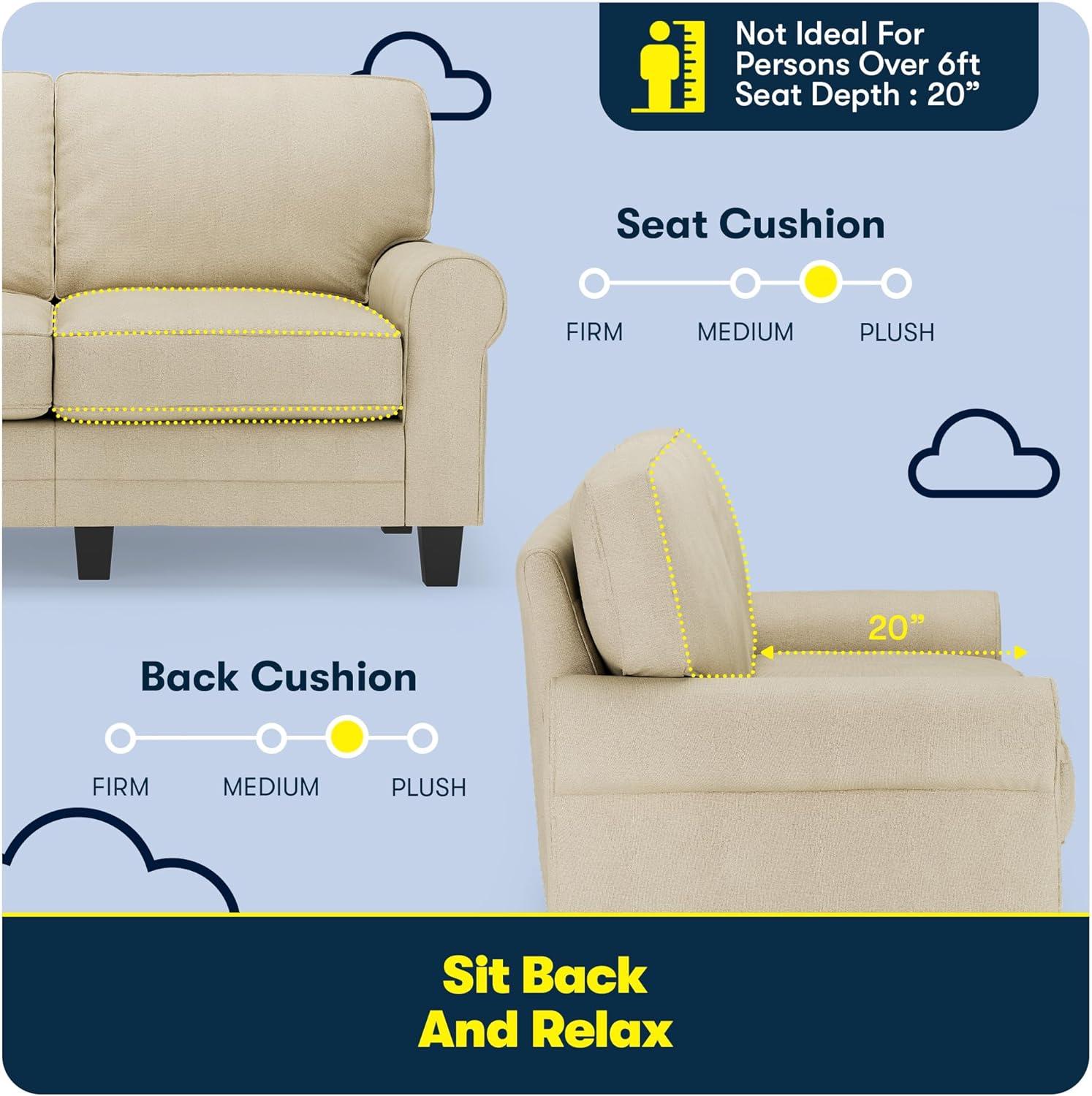 Serta Copenhagen 61" Rolled Arm Sofa, Easy Care Fabric, Soft Pillow Back, Pocket Coil Seat Cushions