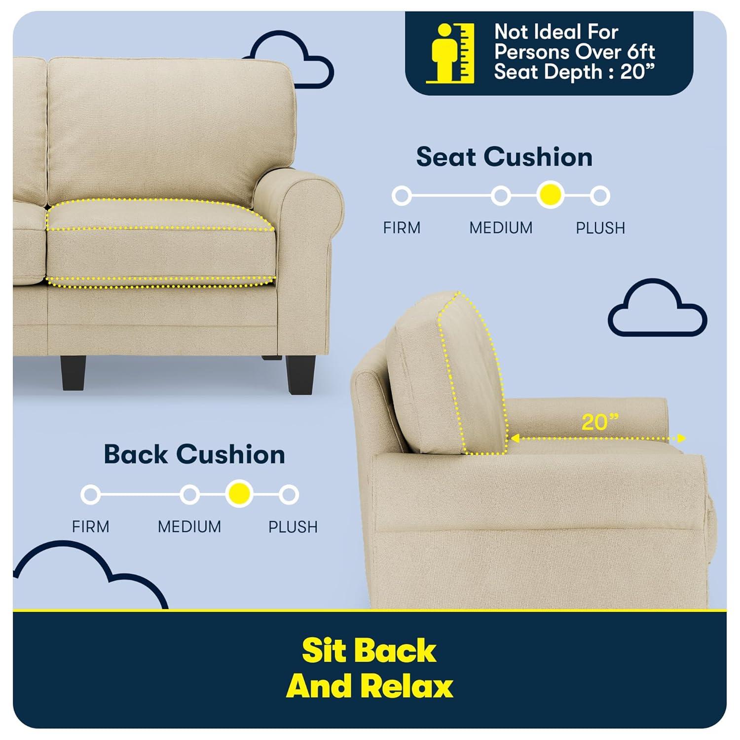 Serta Copenhagen 61" Rolled Arm Sofa, Easy Care Fabric, Soft Pillow Back, Pocket Coil Seat Cushions