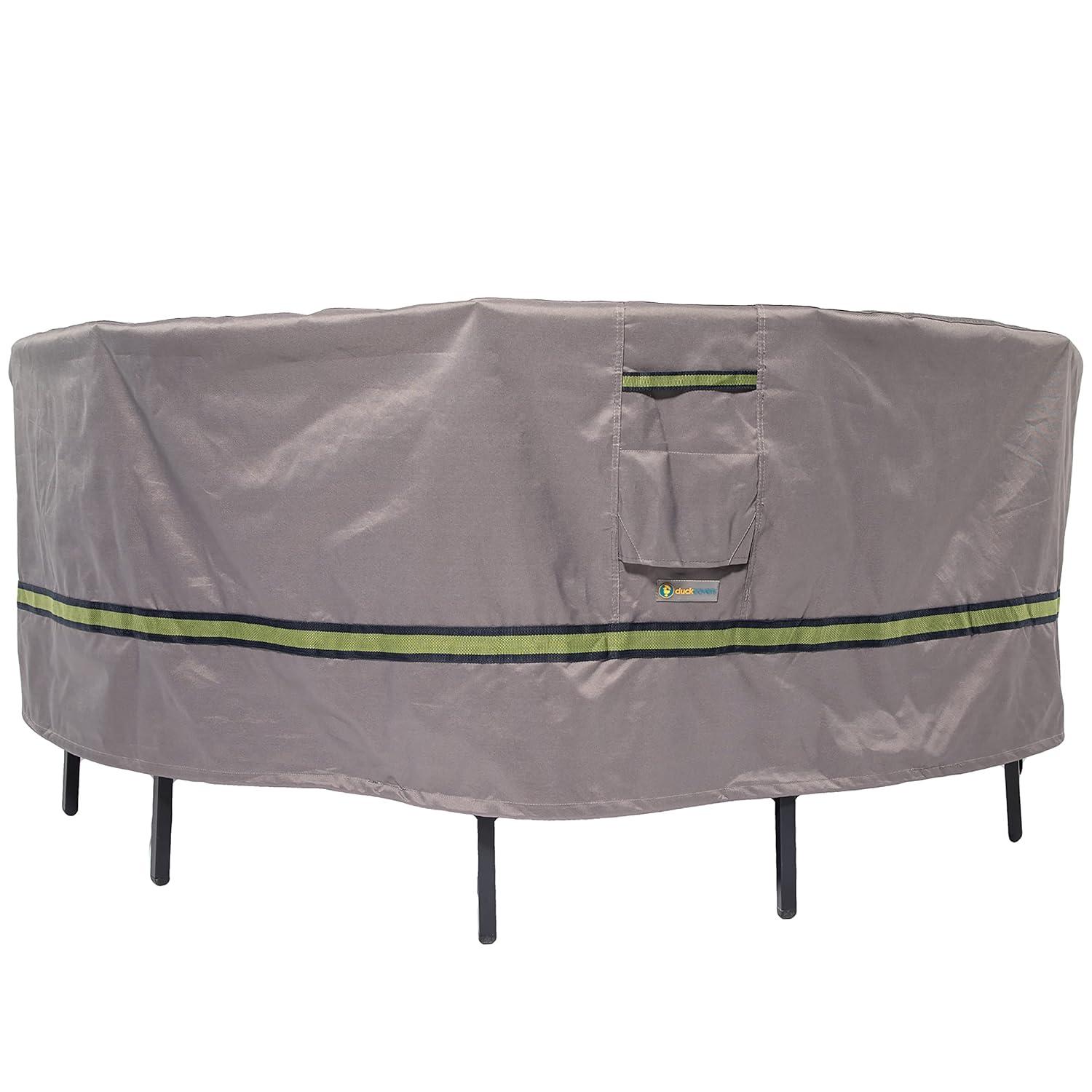 Duck Covers Soteria Waterproof 108 Inch Round Patio Table with Chairs Cover