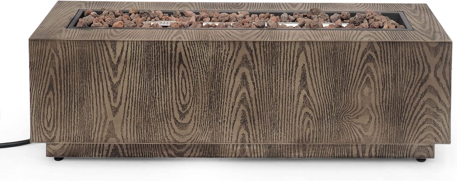 Christopher Knight Home Wellington Outdoor 50000 BTU Rectangular Fire Pit Wood Pattern Brown:  No Assembly, Push Button Ignition