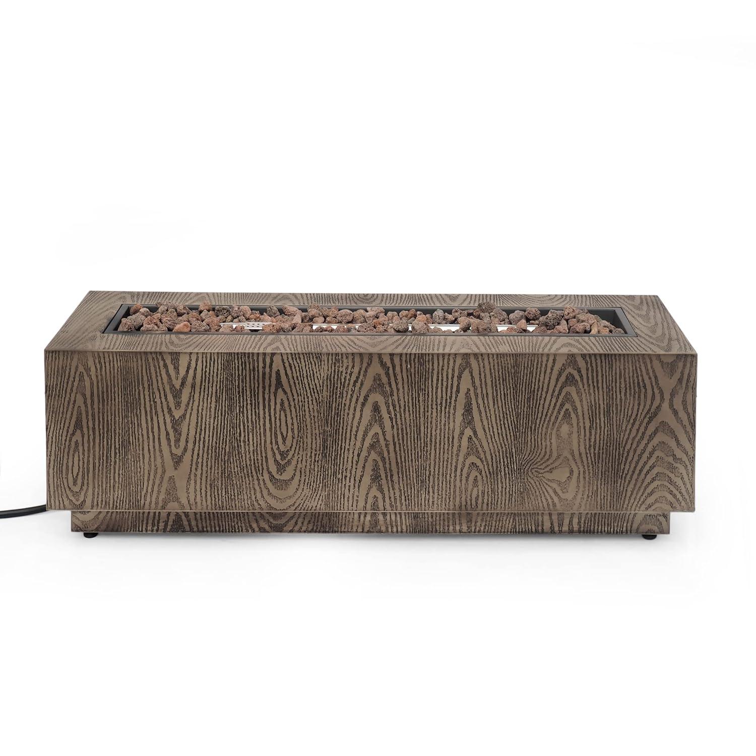 Christopher Knight Home Wellington Outdoor 50000 BTU Rectangular Fire Pit Wood Pattern Brown:  No Assembly, Push Button Ignition